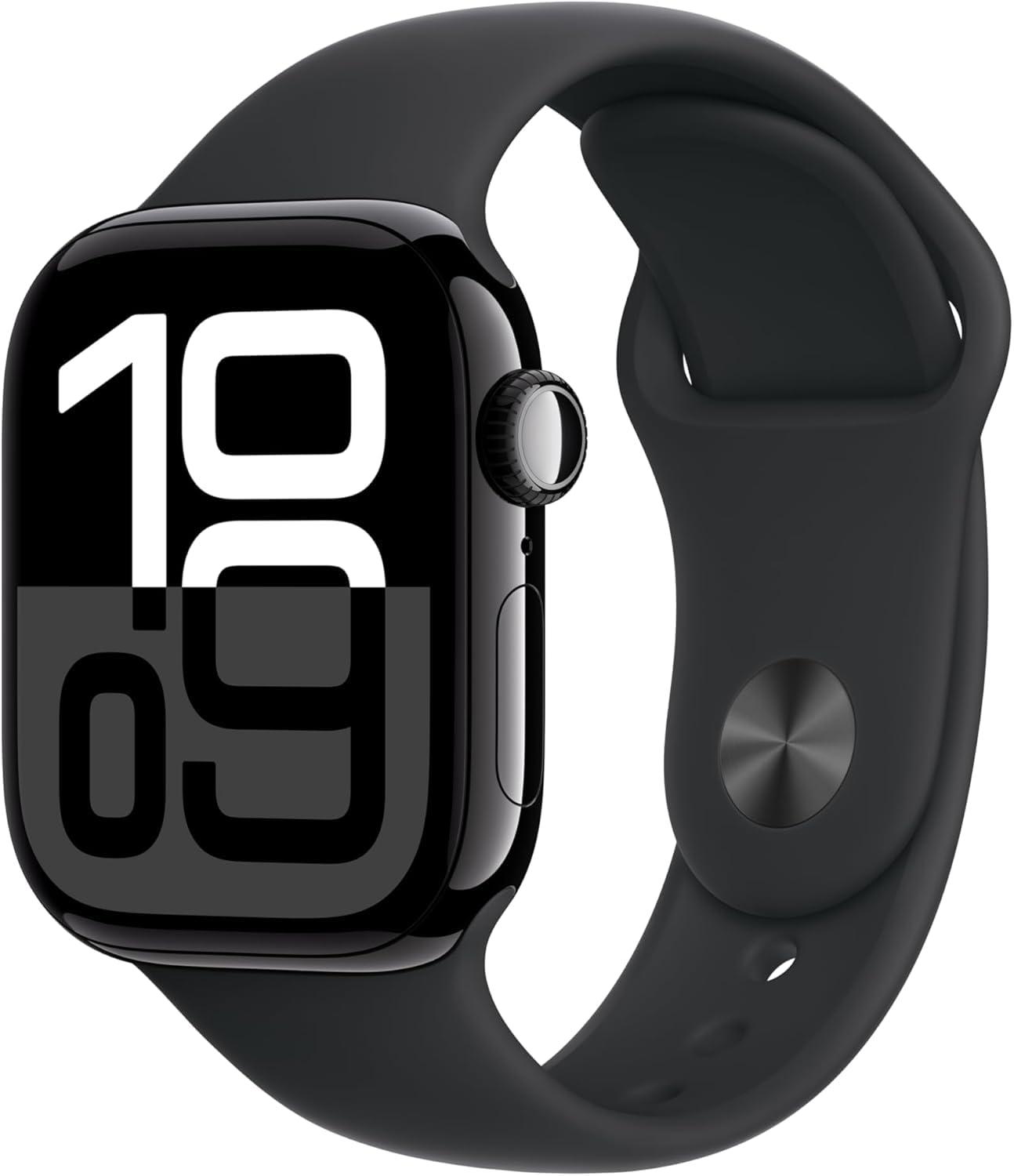Apple Watch Series 10 [GPS, 46mm] - Jet Black Aluminum Case with Black Sport Band, M/L (Renewed)
