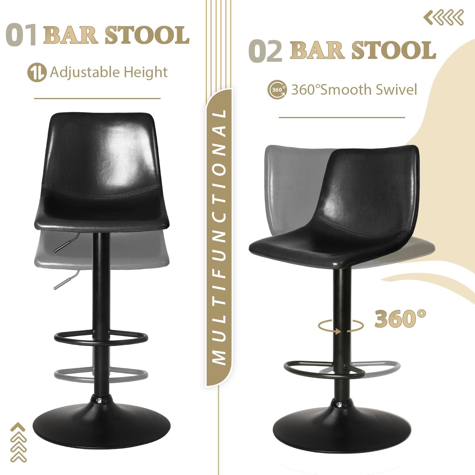 LEMBERI Bar Stools Set of 4, Modern Swivel Bar Chairs Barstools Counter Height with Backrest, Adjustable Faux Leather Upholstered Bar Stool for Kitchen Island (Black) - Image 4