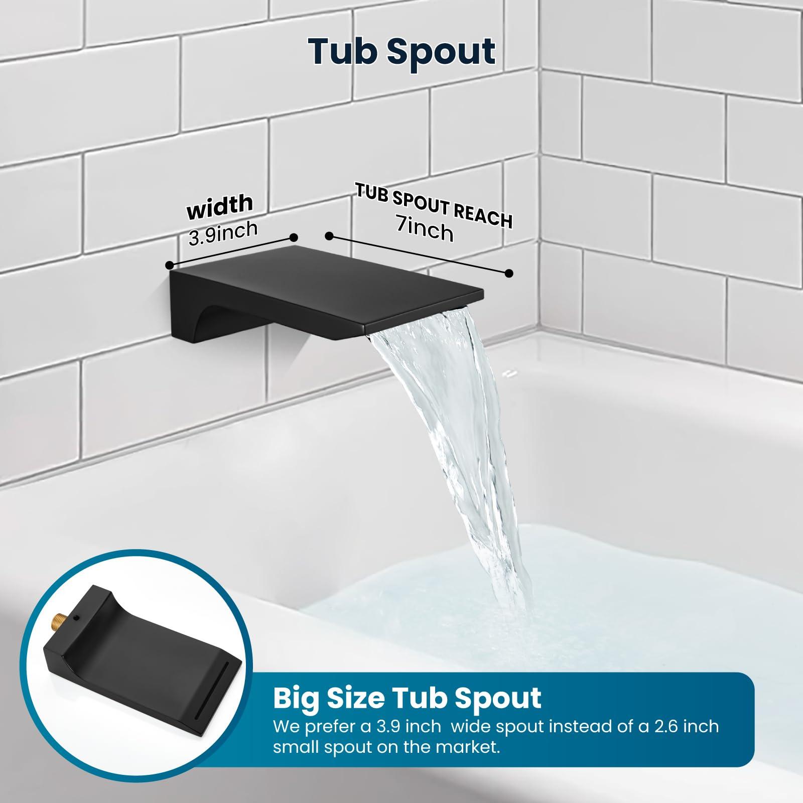 gotonovo Shower System with Tub Spout,Waterfall Tub Shower Faucet Set for Bathroom Head and Handle Set Wall Mounted 3 Function Rough-in Valve and Trim Included 10 inch Shower Head Matte Black - Image 3