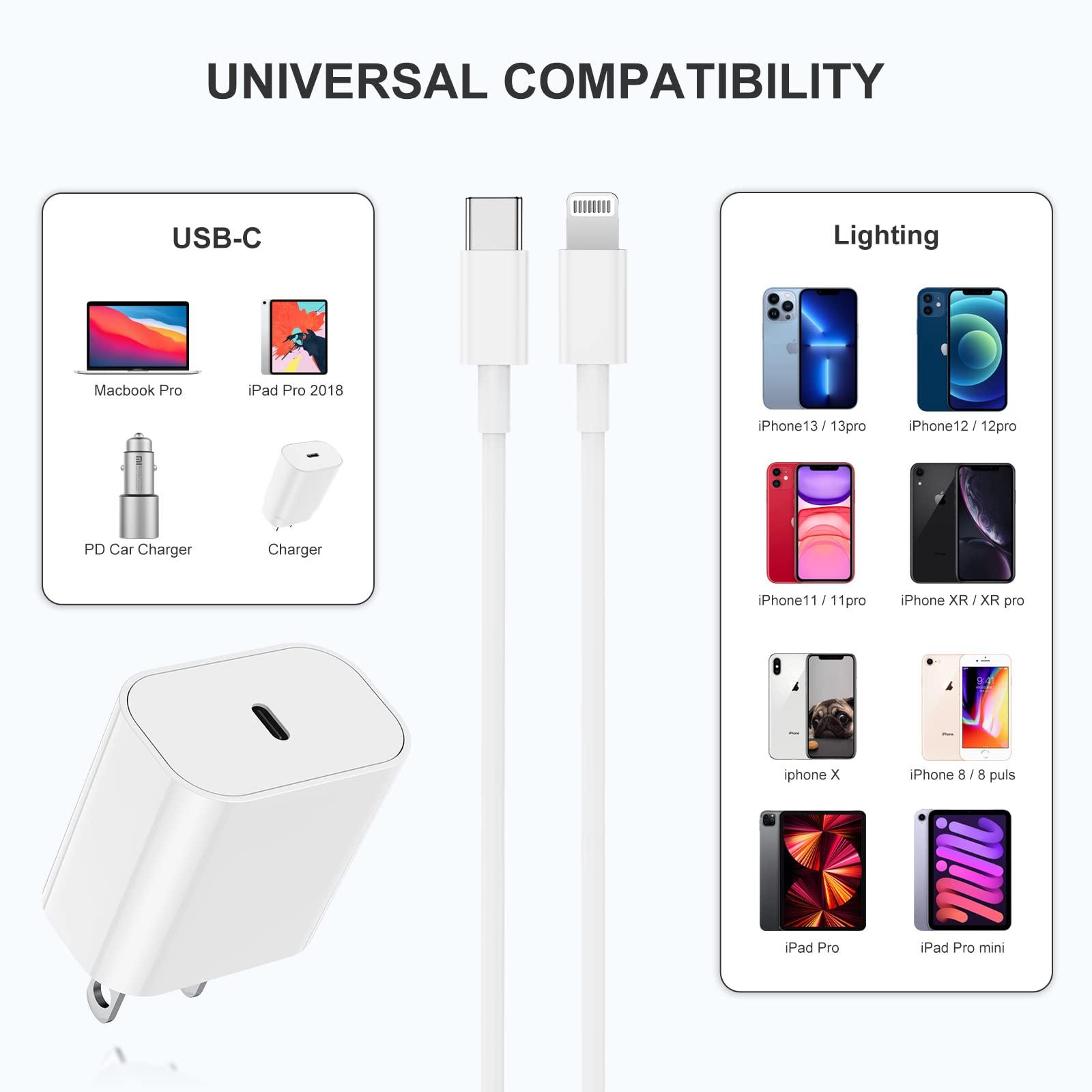 10ft iPhone Charger Fast Charging Block,Wall Charger Plug and Long USB C to Lightning Cable Cord,Type C Charging Cube Adapter Brick Box for Apple iPhone 14 Pro Max/13 Pro/12 Mini/11 Pro/XS/XR - Image 6