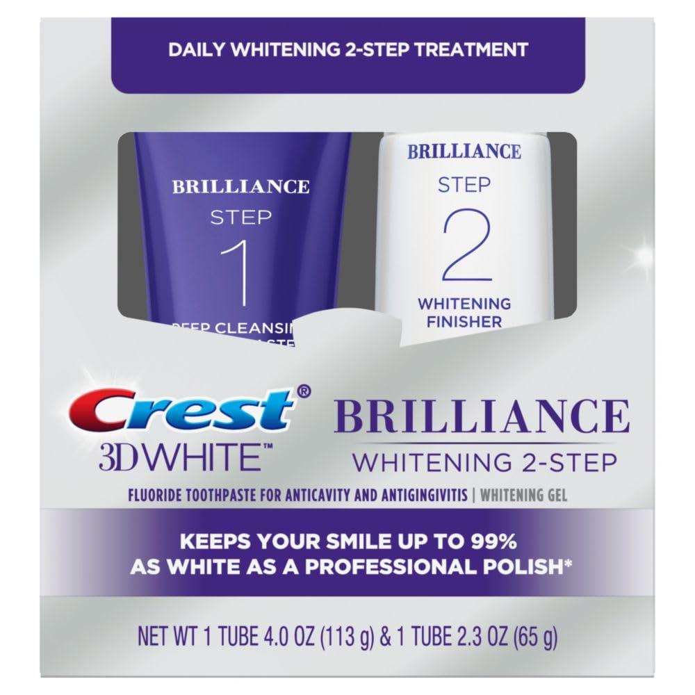 Crest 3D White Brilliance 2 Step Kit, Crest 3D White Toothpaste, Deep Clean Toothpaste (4oz) + Teeth Whitening Gel (2.3oz) - Image 7