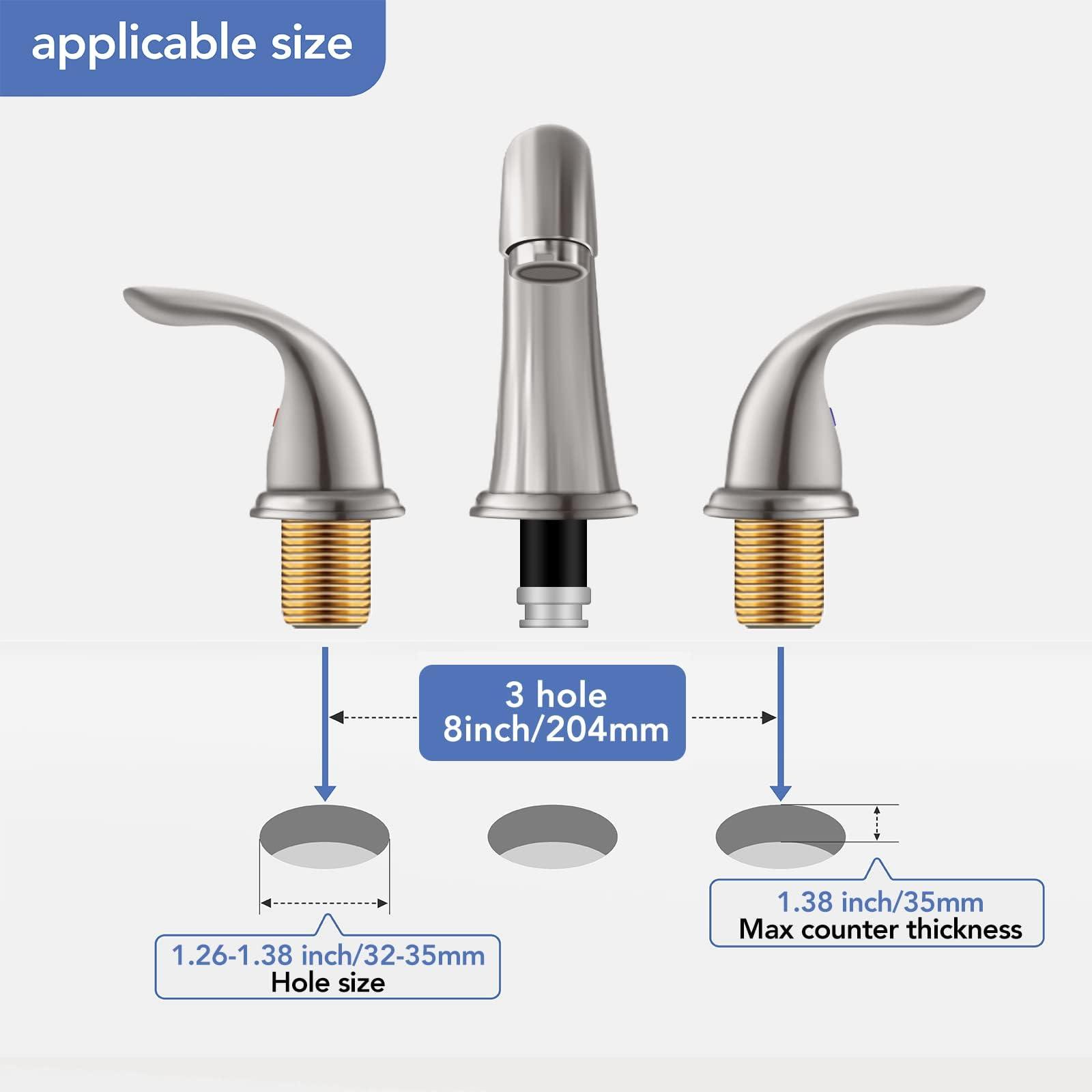 Phiestina 8 Inch 2 Handles 3 Holes Deck Mount Brushed Nickel Widespread Bathroom Faucet, with Stainless Steel Pop Up Drain, WF008-5-BN - Image 7