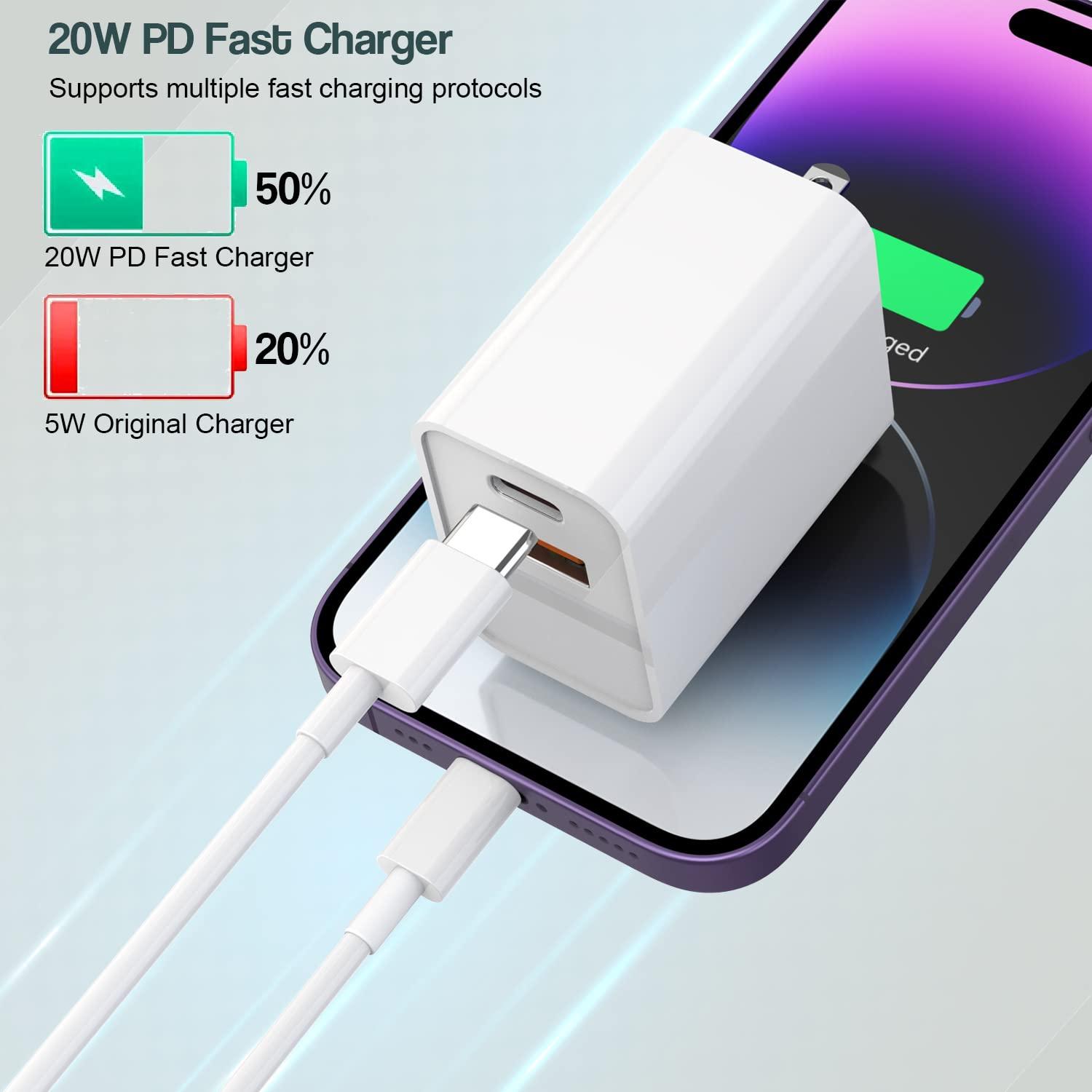 Fast iPhone Charger, 2Pack 20W Dual Port QC+ USB C Charger Block Plug Adapter Dual ChargeriPhone Fast Charging Brick 6 FT USB C to Lightning Cable i Phone Cord for iPhone 14/13/12/11/Pro Max/Mini/XR/X - Image 2