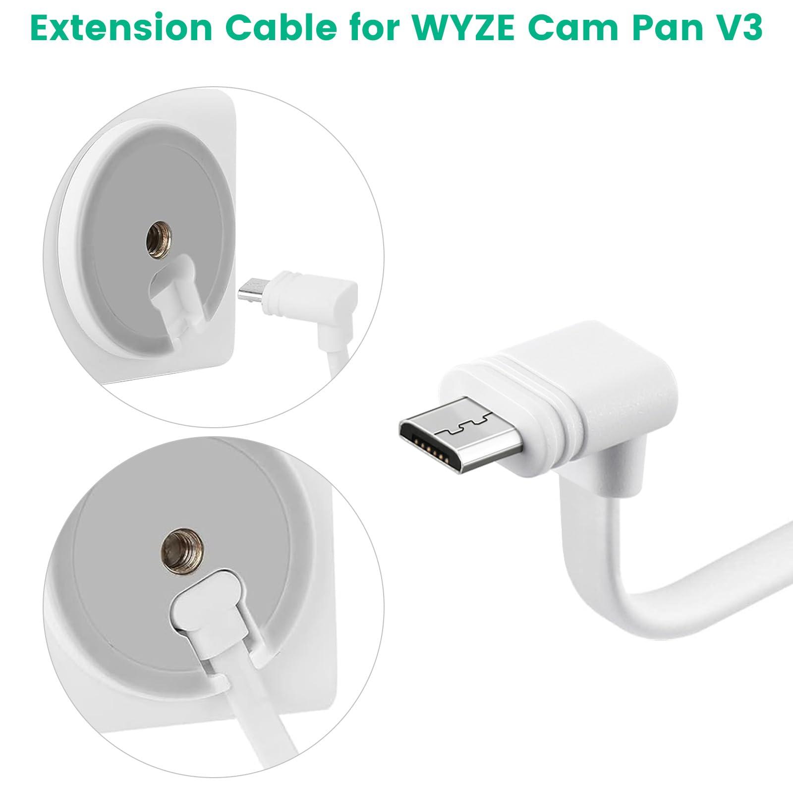 YEAOI 2-Pack 30 ft Extension Cable for WYZE Cam Pan V3 Outdoor Camera, Micro USB 90 Degree Power Adapter, Flat Cord, White - Image 2
