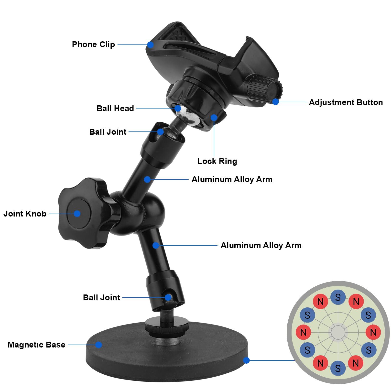 Mippko Magnetic Phone Holder,Heavy Duty Phone Mount for Truck/Tractor/Forklift/Boat/Motor Vehicles,Fit 3.5~7.5" iPhone/Nexus/Smartphone,360°Adjustable Arm 3.46" Magnetic Base - Image 5