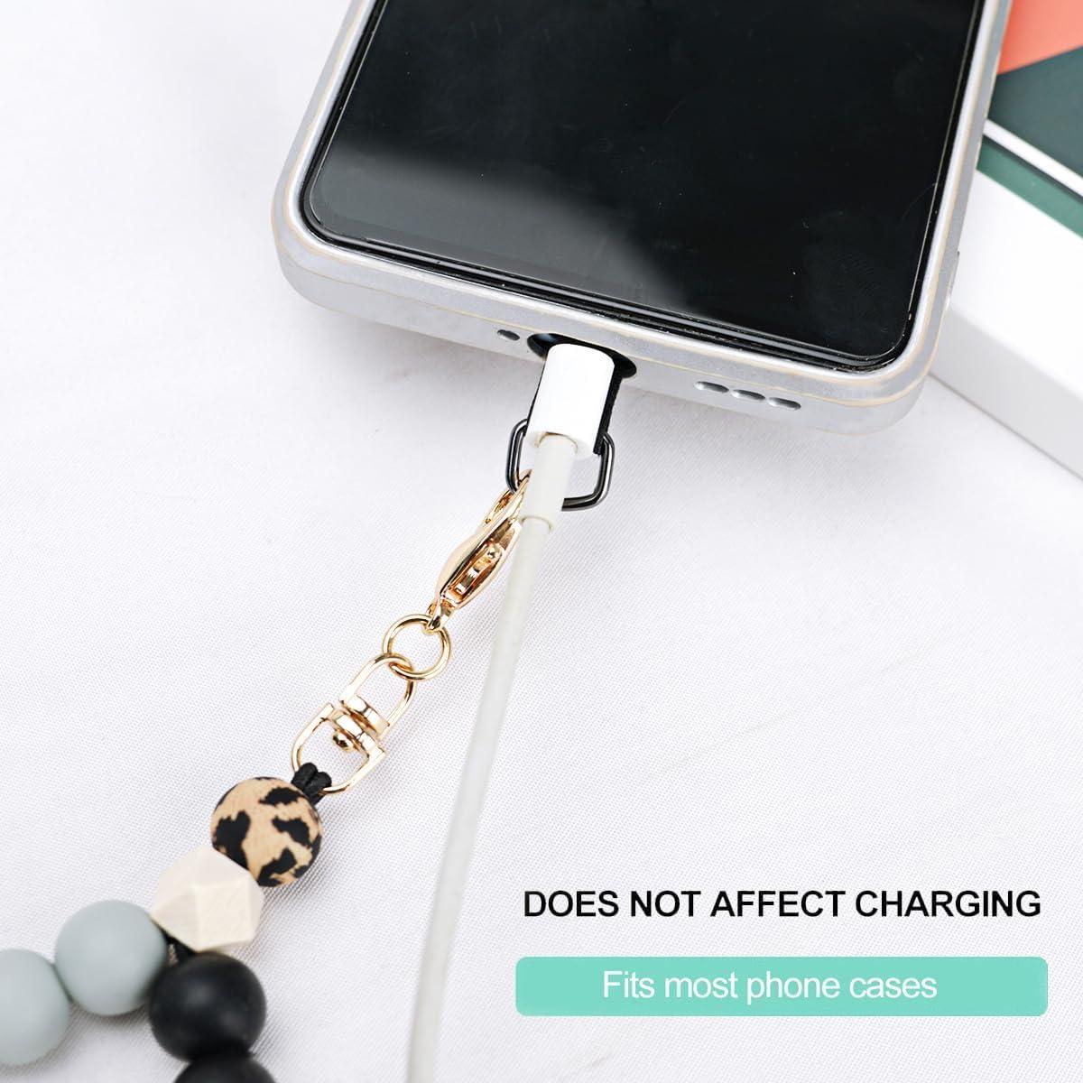 VICHUNHO Marble Silicone Beaded Phone Wrist Strap, Cellphone Lanyard with Tether Tab, Elastic Hands-Free Wristlet Bracelet - Image 4