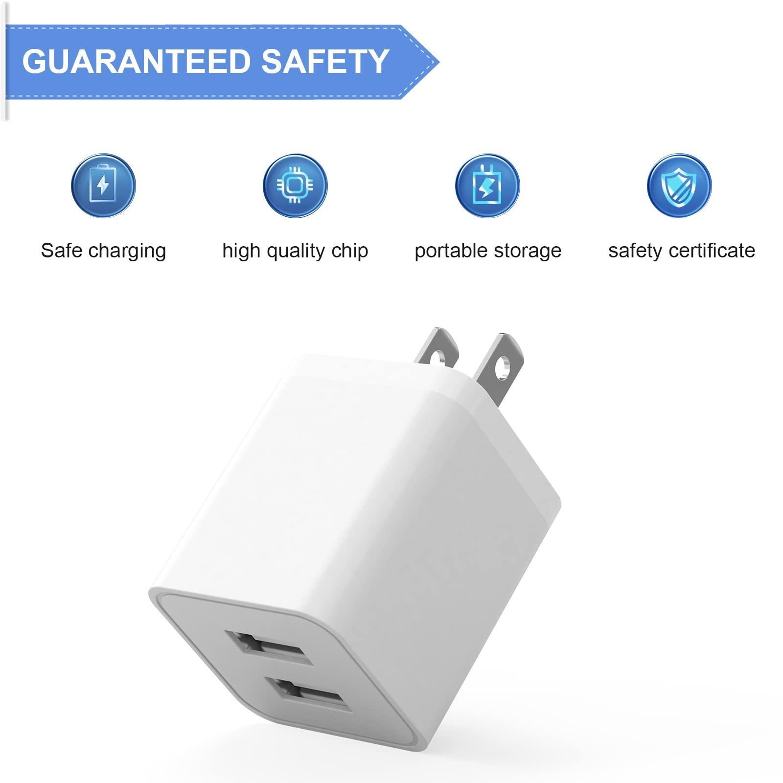 6Pack USB Wall Charger, iGENJUN 2.4A Phone Charger Dual USB Port Cube Power Plug Adapter Fast Wall Chargers Block Compatible with iPhone 16/16 Pro/15/15 Pro, Samsung Galaxy, Pixel, LG, Android-White - Image 3
