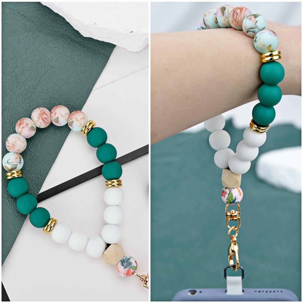 VICHUNHO Marble Silicone Beaded Phone Wrist Strap, Cellphone Lanyard with Tether Tab, Elastic Hands-Free Wristlet Bracelet - Image 2