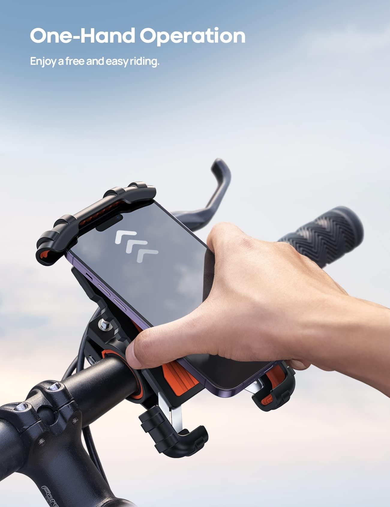 Lamicall Bike Phone Holder, Motorcycle Phone Mount - Motorcycle Handlebar Cell Phone Clamp, Scooter Phone Clip for iPhone 14 Plus/Pro Max, 13 Pro Max, S9, S10 and More 4.7" - 6.8" Smartphone, Orange - Image 2