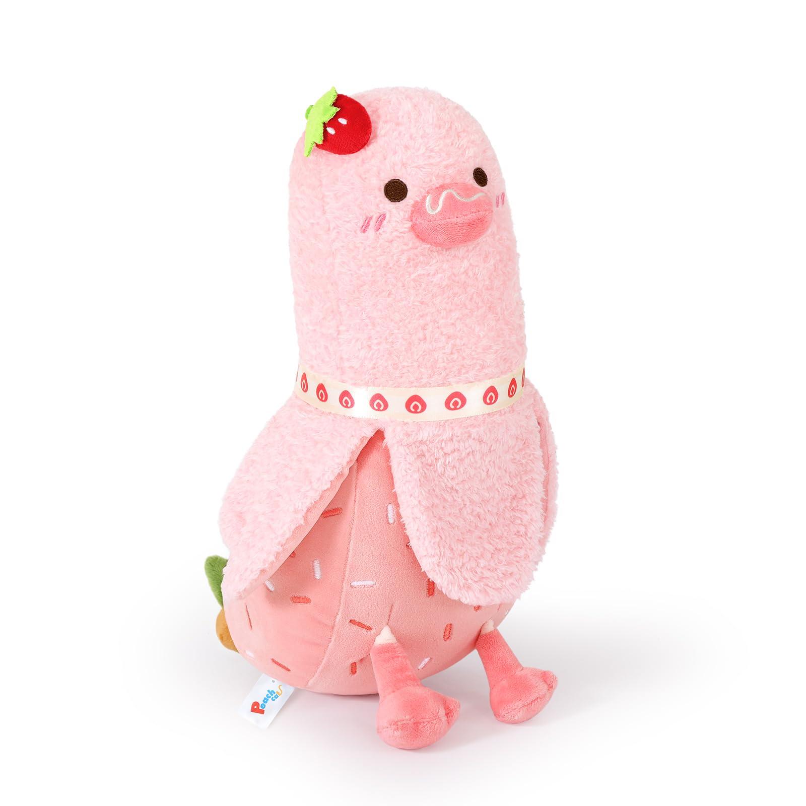 PEACH CAT Strawberry Cake Banana Duck Plush Pillow with Cream Candy Body Plushies Toy Cute Stuffed Animals Gifts for Kids Pink 19.7"