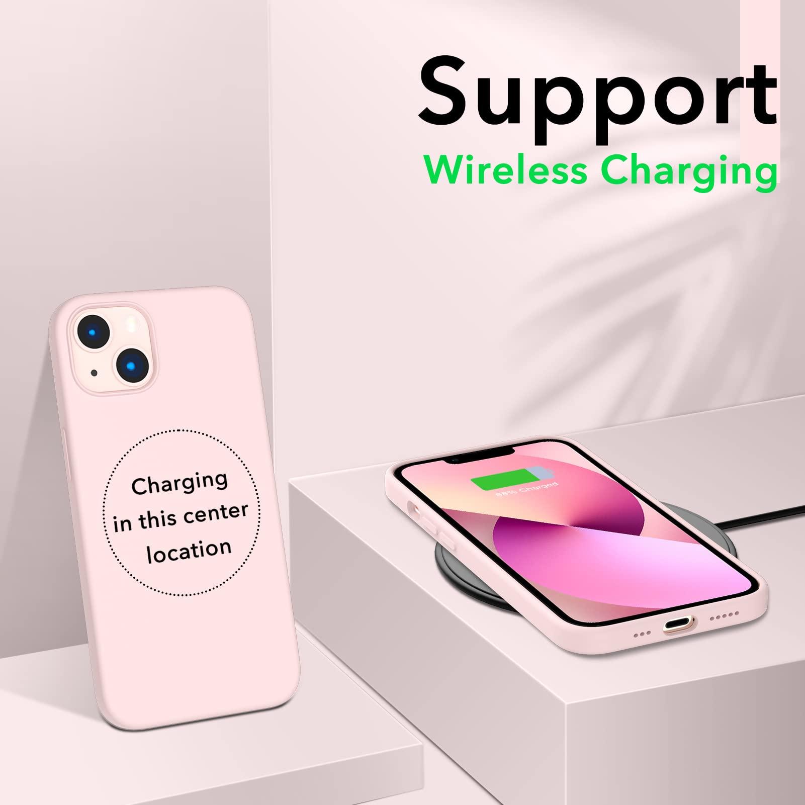 ORNARTO Compatible with iPhone 13 Case 6.1, Slim Liquid Silicone 3 Layers Full Covered Soft Gel Rubber Case Cover 6.1 inch-Chalk Pink - Image 5