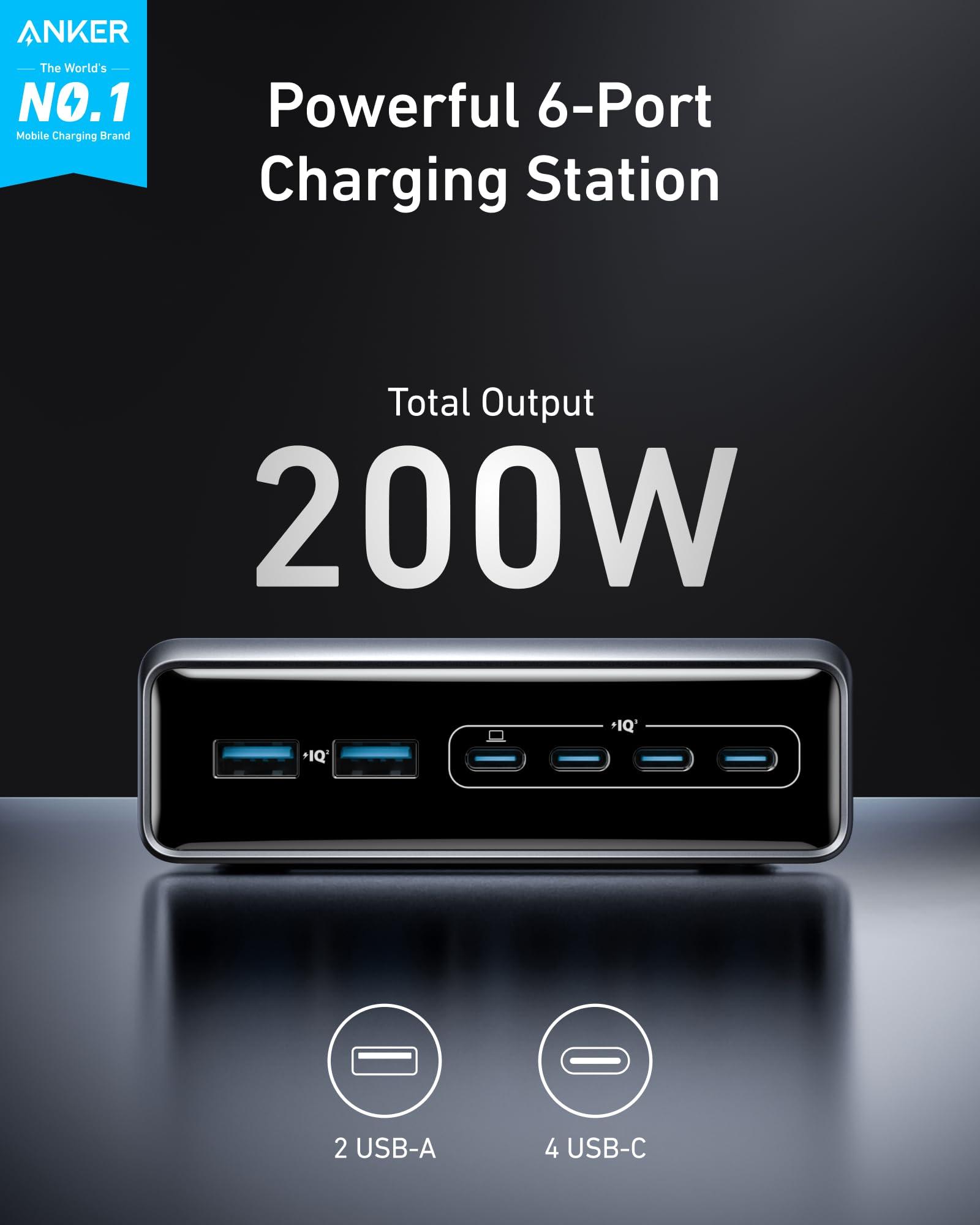 Anker Prime Charger, 200W 6-Port GaN Charging Station, USB-C PD Fast Charging Desktop Charger, Compatible with iPhone, Samsung, MacBook, Dell and More - Image 2