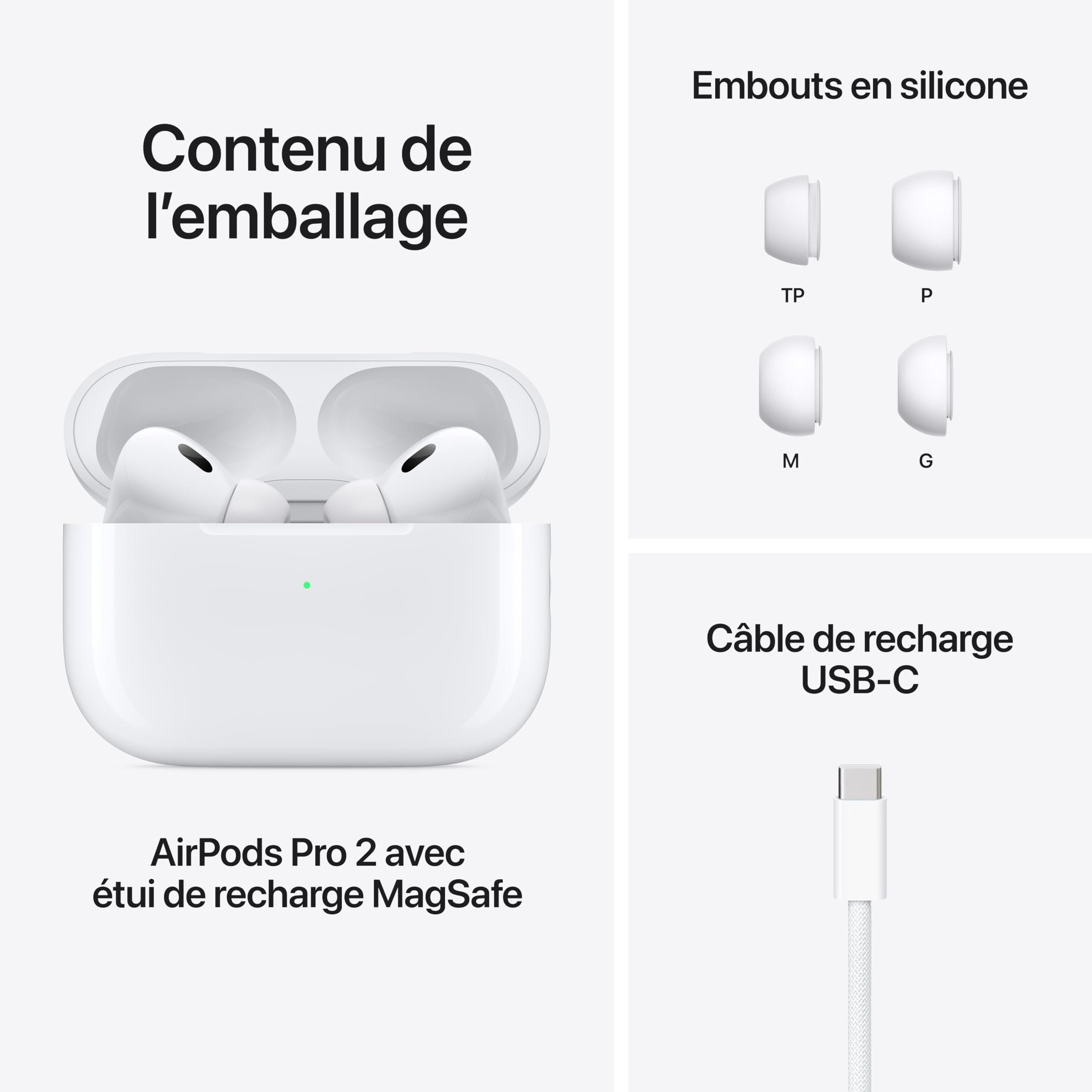 Apple AirPods Pro (2nd Generation) Wireless Ear Buds with USB-C Charging, Up to 2X More Active Noise Cancelling Bluetooth Headphones, Transparency Mode, Adaptive Audio, Personalized Spatial Audio - Image 7