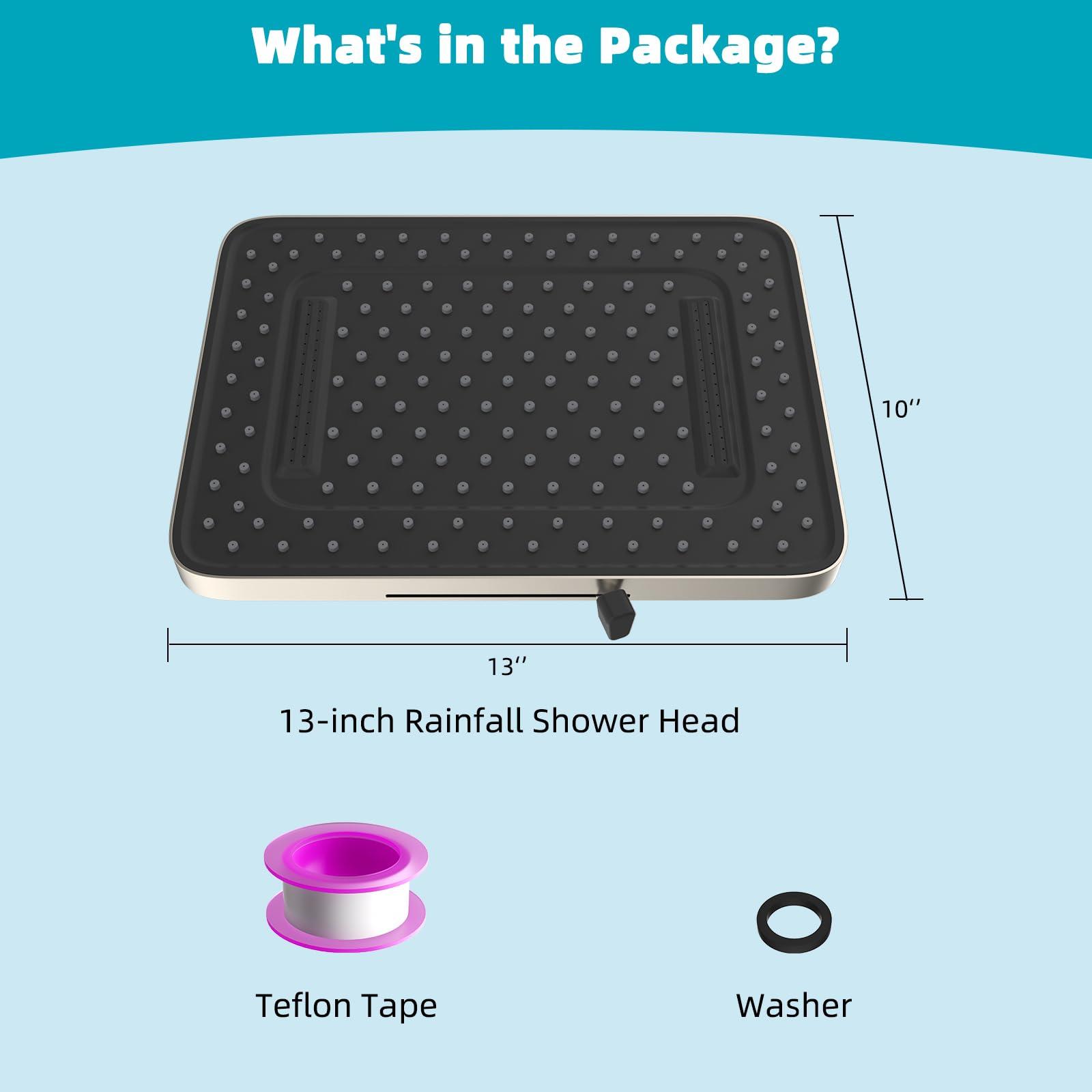 Hibbent 5 Spray Modes Shower Head, 13'' High Pressure Rain Shower Head, Large Rainfall Showerhead, High Flow Waterfall Bathroom Fixed Showerheads, Adjustable Swivel Ball Joint, Brushed Nickel - Image 2