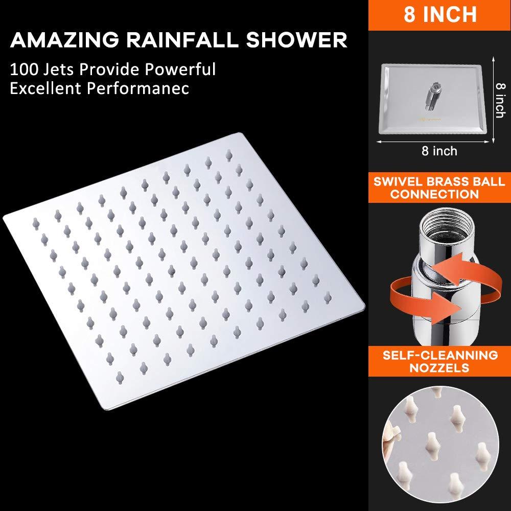 NearMoon Rain Shower Head, High Flow Stainless Steel Square Rainfall Shower, High Pressure Design, Awesome Shower Experience Even At Low Water Flow (8 Inch, Chrome Finish) - Image 3