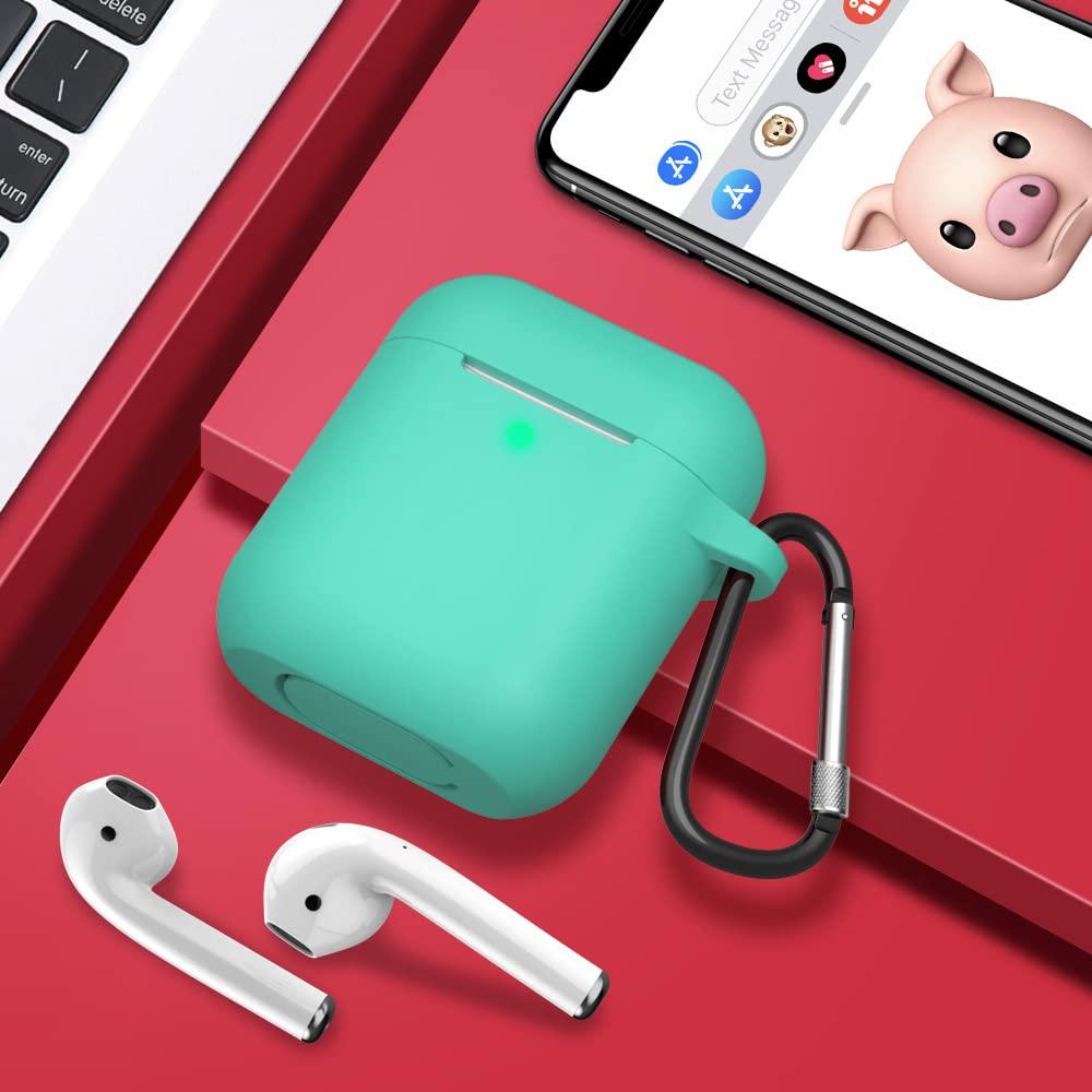 SATLITOG Case Cover with Secure Lock Keychain, Protective Silicone Cover Compatible with Apple AirPods 2nd & 1st Charging Case - Mint Green - Image 7