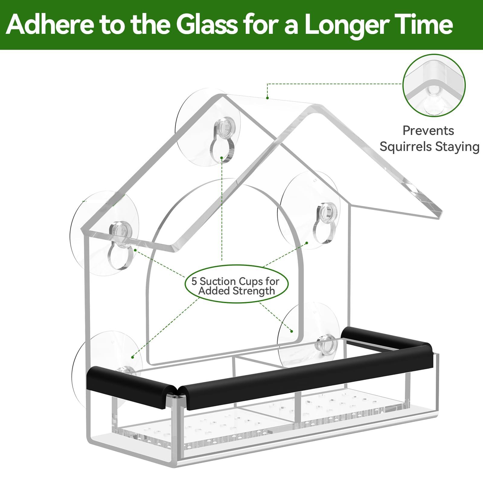 Clear Window Bird Feeder with 5 Extra Strong Suction Cups, DY-SKTY Sturdy and Durable Acrylic Birdfeeders for Viewing Wild Birds Outside, as a Bird Watching Gift, Outdoor Birdhouse Box, Garden Decor - Image 5