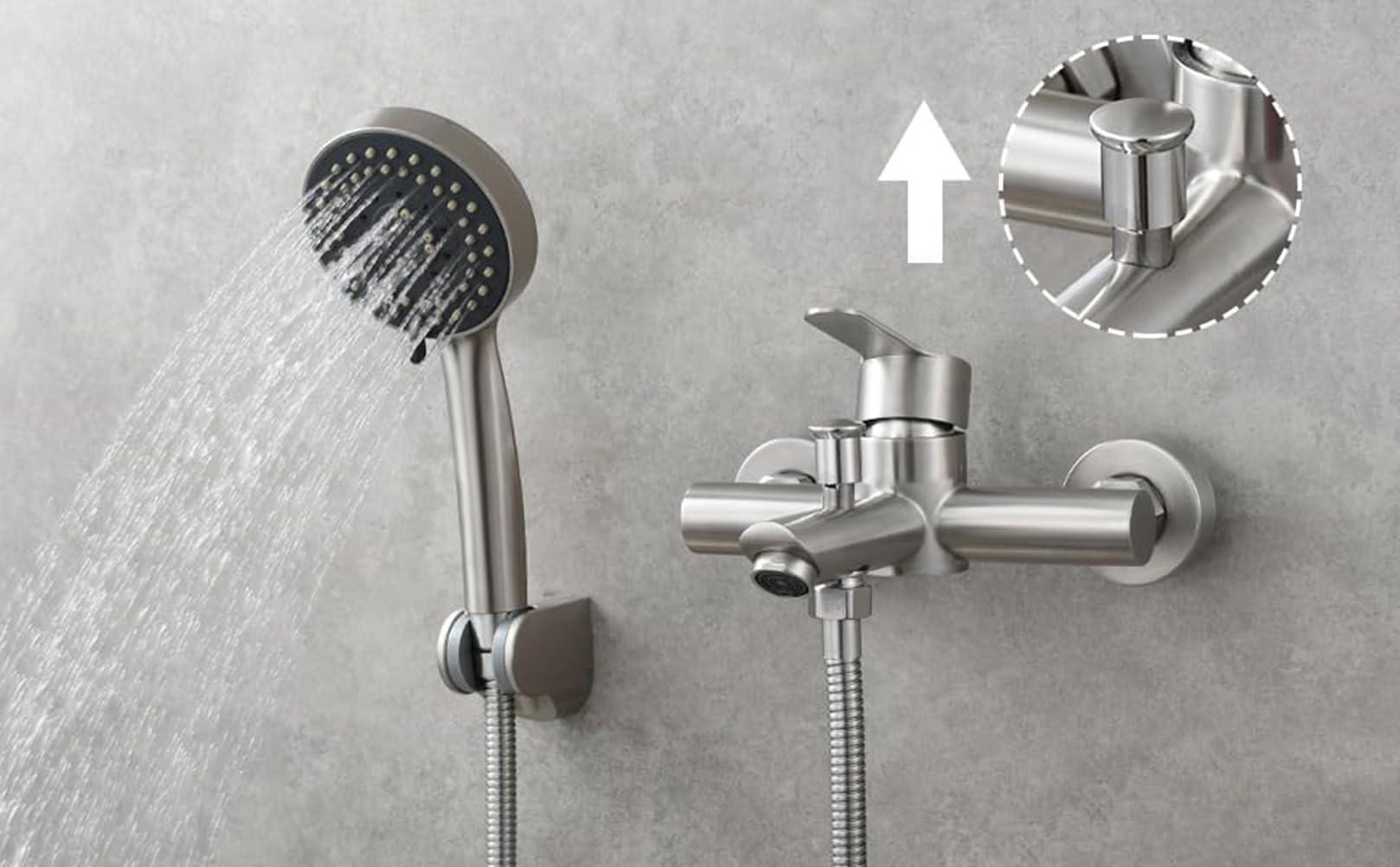 Stainless Steel Bathroom Exposed Shower Tub Faucet Wall-Mounted Shower Mixer Taps, Brushed Nickel Two Spout Manual Control Valve Switch Tap Bathroom Tub Filler - Image 8
