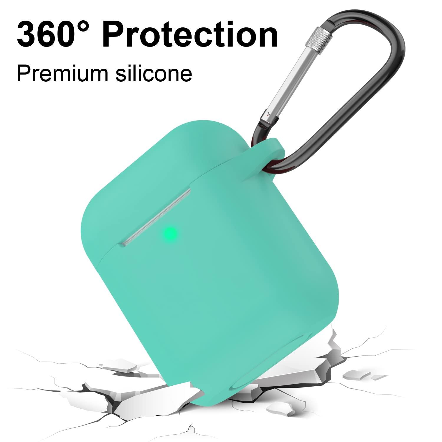SATLITOG Case Cover with Secure Lock Keychain, Protective Silicone Cover Compatible with Apple AirPods 2nd & 1st Charging Case - Mint Green - Image 3