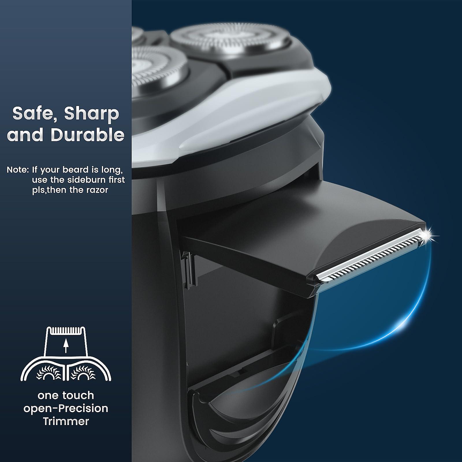 Electric Razor for Men, SweetLF 100% Waterproof Electric Shaver, Type C Rechargeable, Wet & Dry Rotary Shavers for Men with Pop up Trimmer, Corded and Cordless, Navy Blue - Image 7