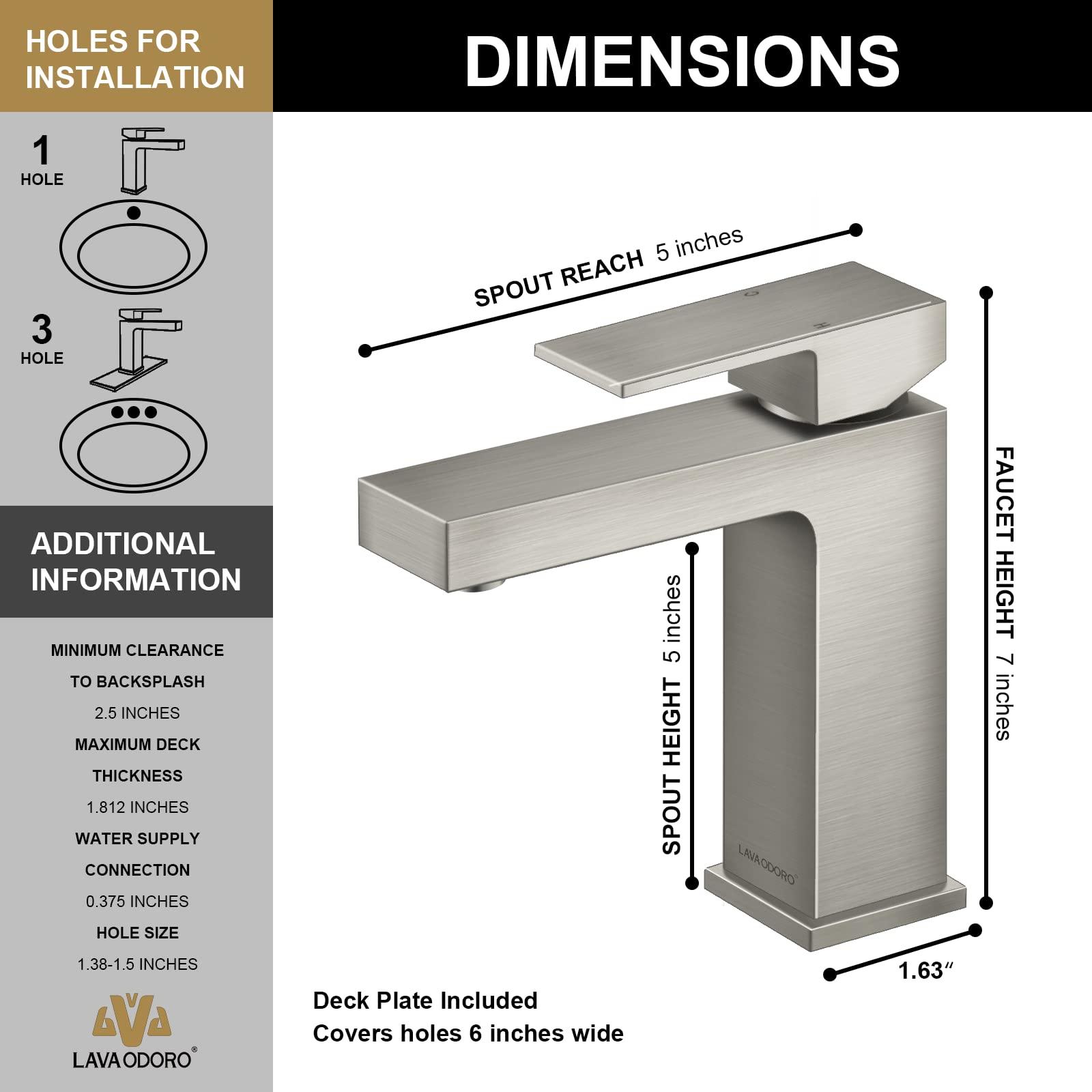 Lava Odoro Brushed Nickel Bathroom Faucet Single Hole, Brass Bathroom Sink Faucet Single Handle Vanity Faucet with Pop up Drain Assembly, Deck Plate Included, BF307-BN - Image 3