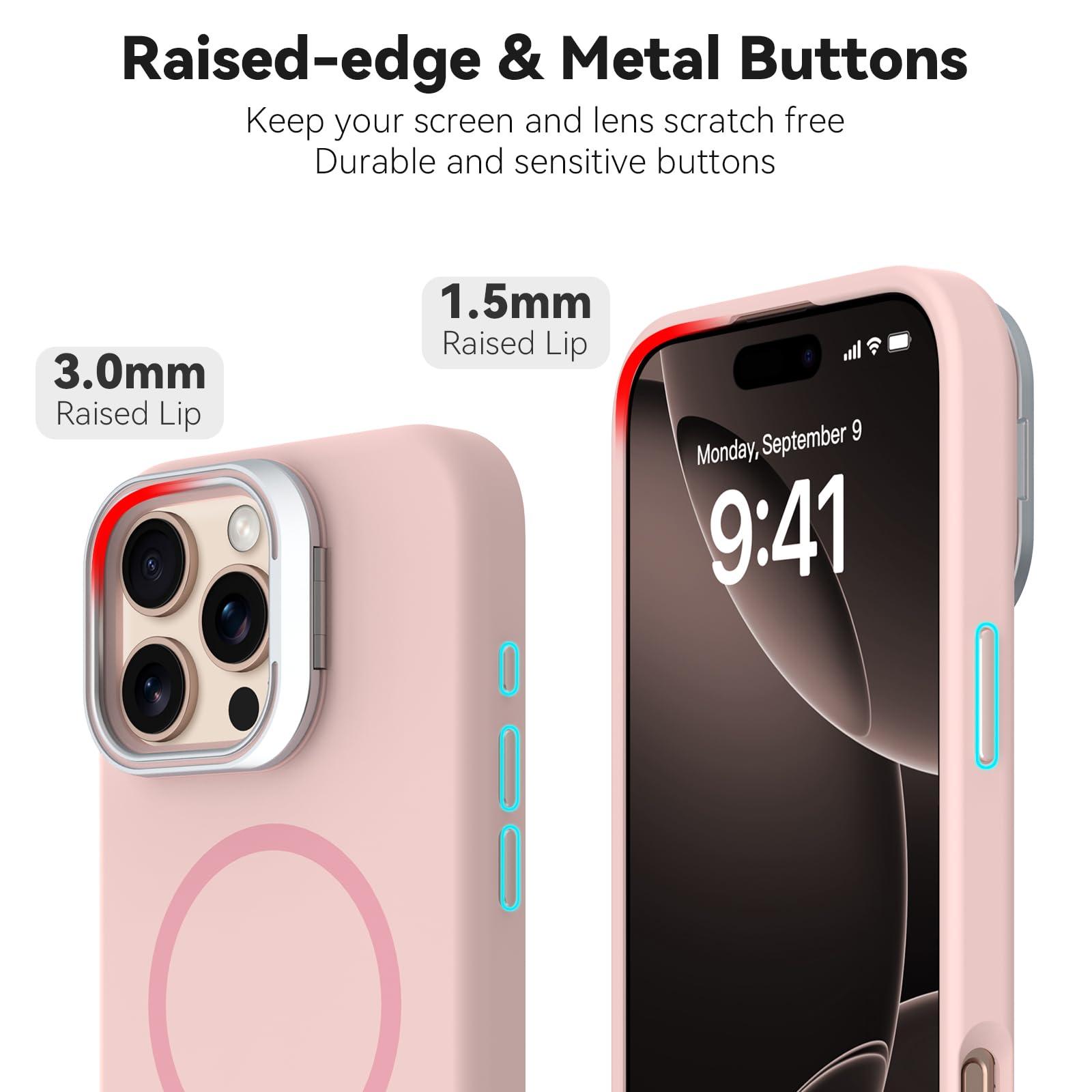 Vanxiliiy for iPhone 16 Pro Max Liquid Silicone Case with Invisible Camera Ring Stand Compatible with Magsafe, Slim Metal Buttons Anti-Impact Magnetic Protective Case for iPhone 16 Pro Max 6.9", Pink - Image 8