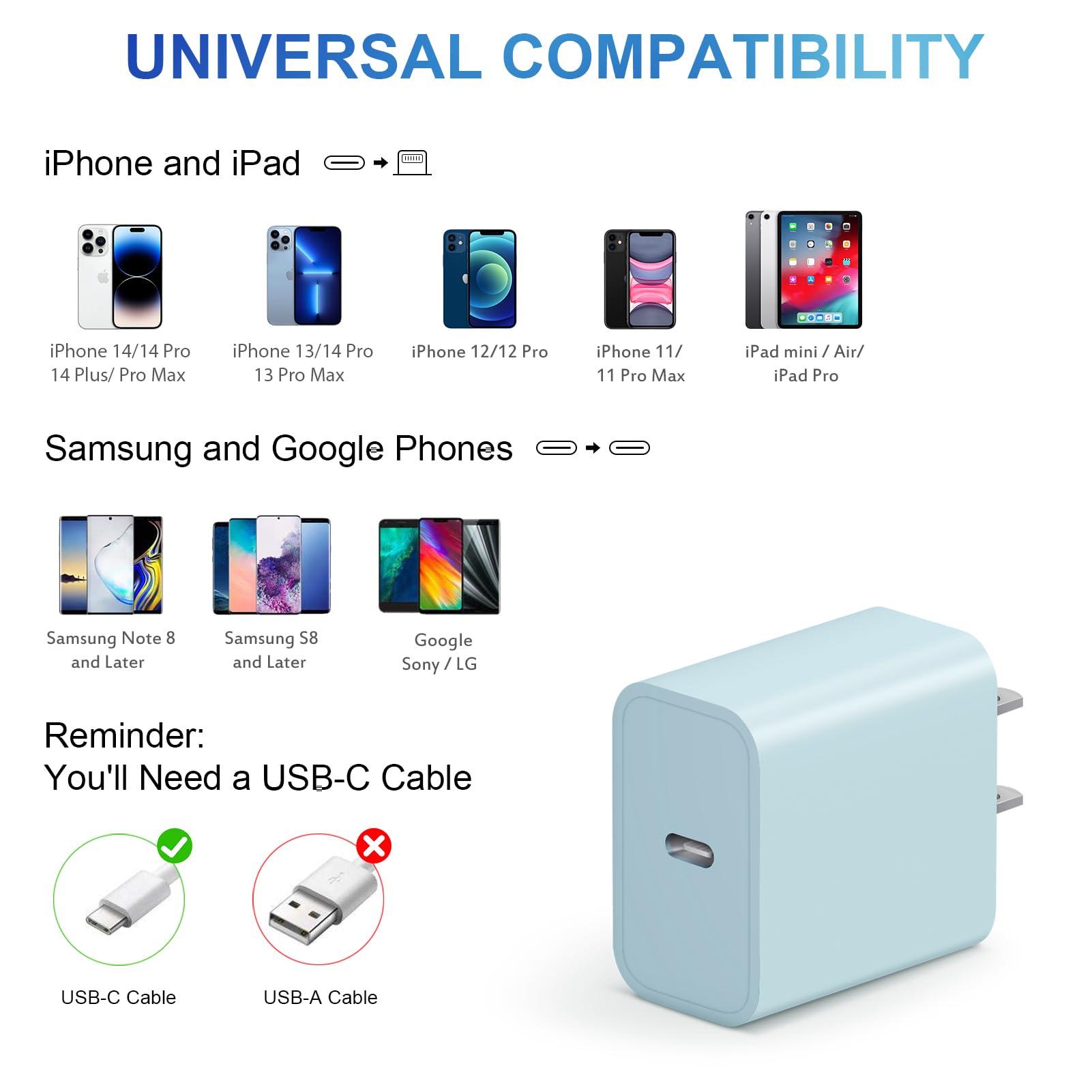 iPhone Charger Fast Charging USB C Charger Block Type C Charging iPad Chargers with 6FT C Chargers Cord Compatible with iPhone14/14 Pro Max/13/13Pro/12/12 Pro/11,iPad(Blue) - Image 6