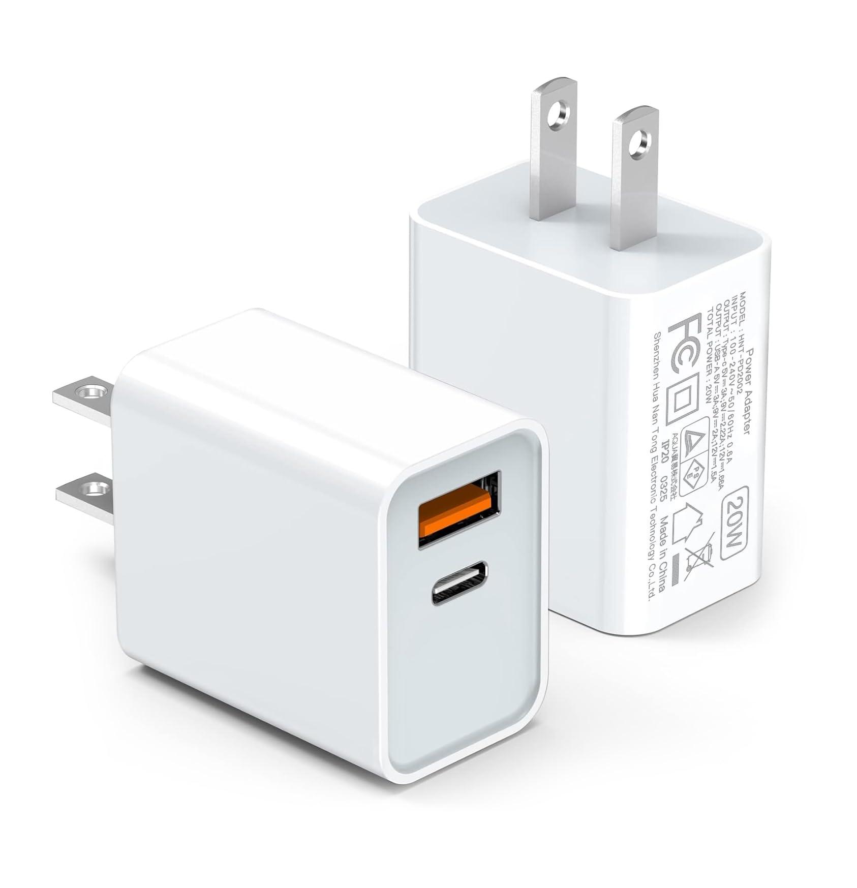 LCGENS USB C Wall Charger Block 20W, 2-Pack Dual Port PD Power Delivery Fast Type C Charging Block Plug Compatible with iPhone 11/12/13/14/15/16/Pro Max, XS/XR/X, Ipad Pro, Samsung Galaxy