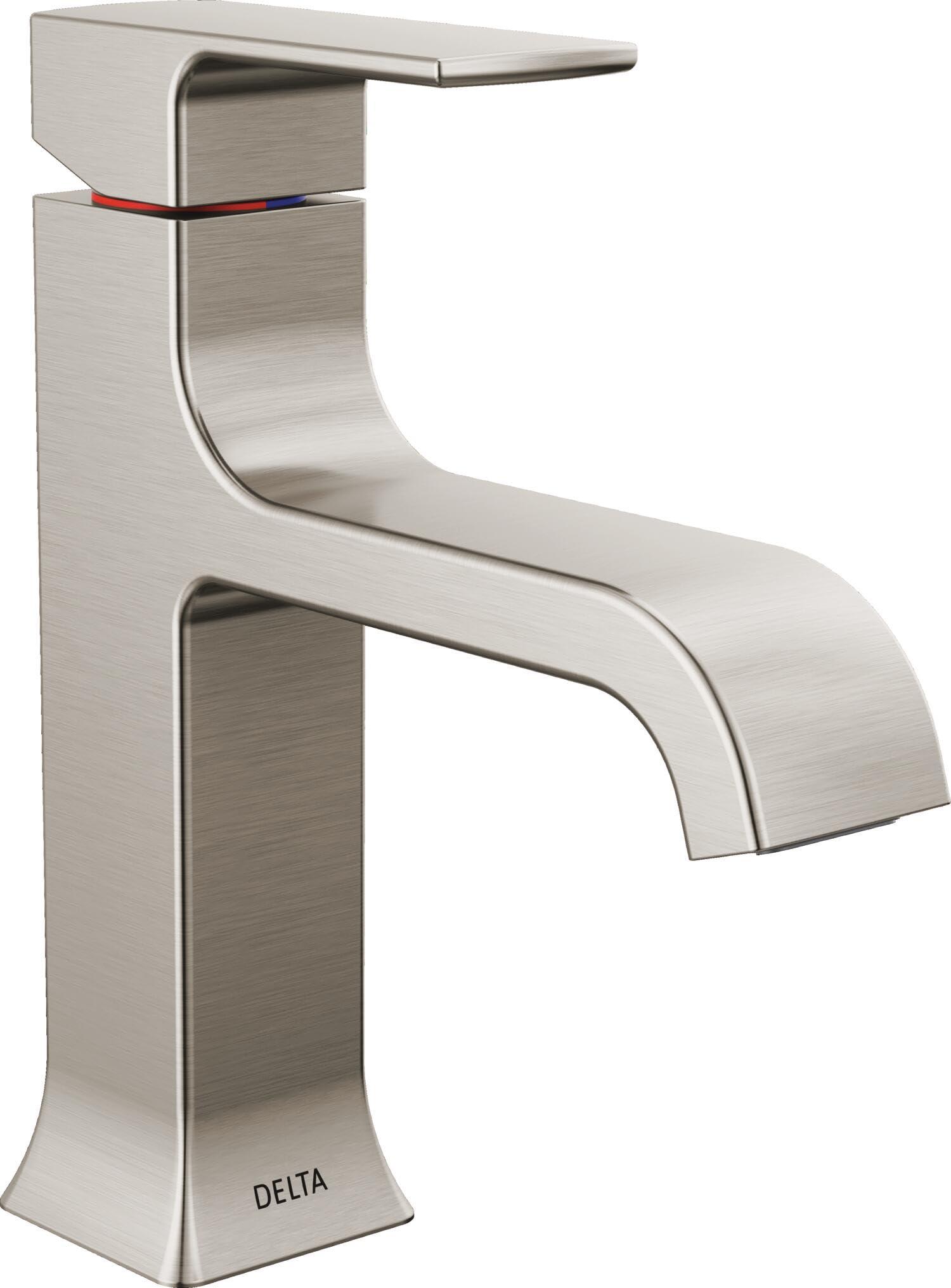 Delta Faucet Velum Curved Spout Single Hole Bathroom Faucet, Brushed Nickel Bathroom Sink Faucet, Single Handle Bathroom Faucet, Bath Faucet, Pop-Up Drain Assembly, Stainless 539-SSMPU-DST