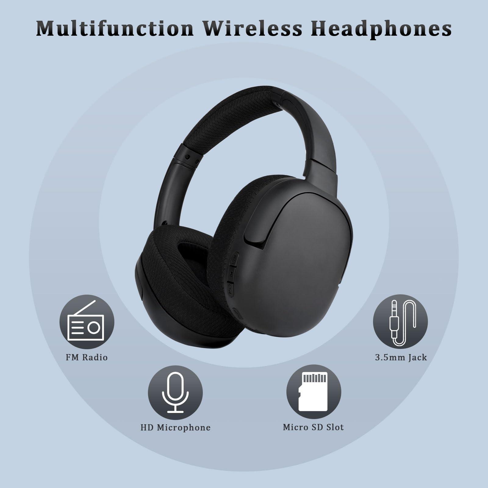 XuanGui 2-in-1 Over Ear Bluetooth Speaker Headphones, 45 Hours Playtime, FM Wireless Headphones with Mic, for Travel Work, HiFi Stereo, Deep Bass, Black - Image 4