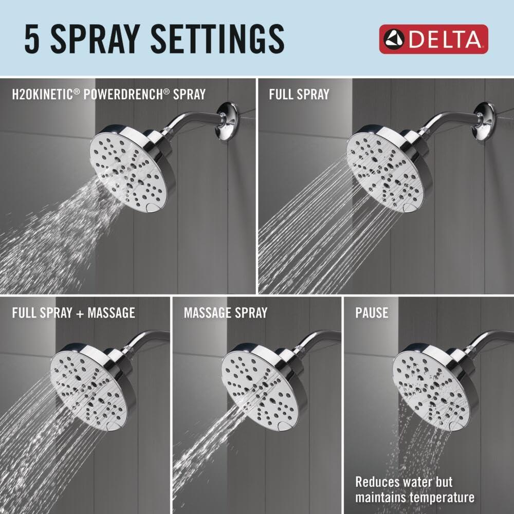 Delta Faucet Nicoli 14 Series Single-Handle Shower Faucet, Shower Trim Kit with 5-Spray H2Okinetic Shower Head, Chrome 142749 (Shower Valve Included) - Image 6