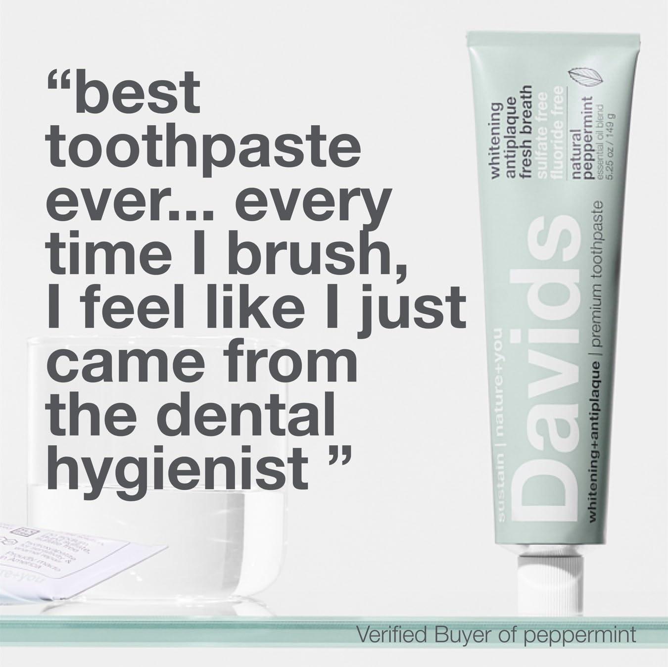 Davids Fluoride Free Toothpaste, Teeth Whitening, Antiplaque, SLS (Sulfate) Free, Promotes Enamel Health, Mouth & Gum Detox, EWG Verified, Peppermint, 5.25oz - Image 6
