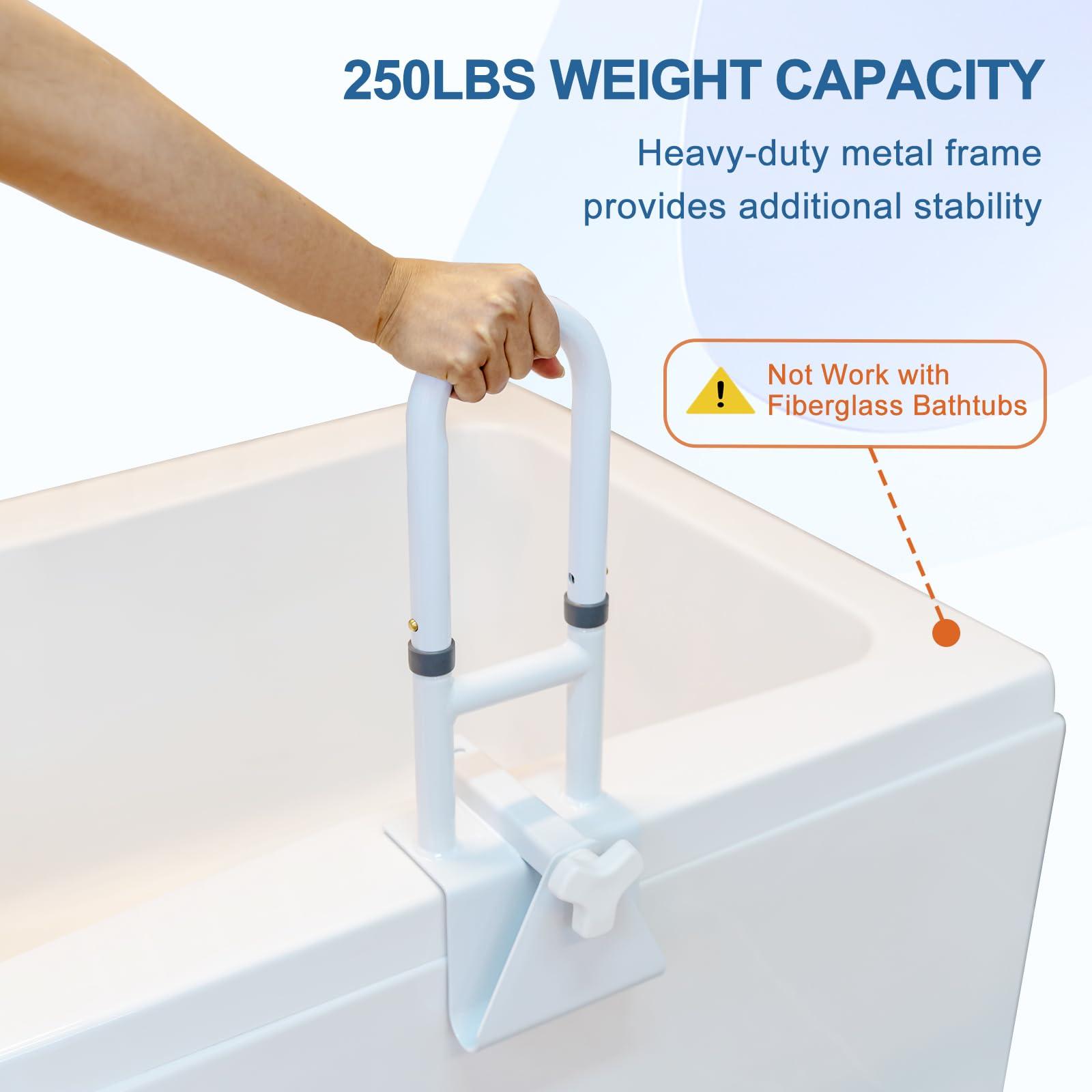 HEPO Grab Bars for Bathtubs and Showers, Adjustable Bathtub Safety Rail for Seniors, Tub Grab Bar for Bathroom, Assistance Bathtub Handle Clamp for Elderly Bath Support, White - Image 5