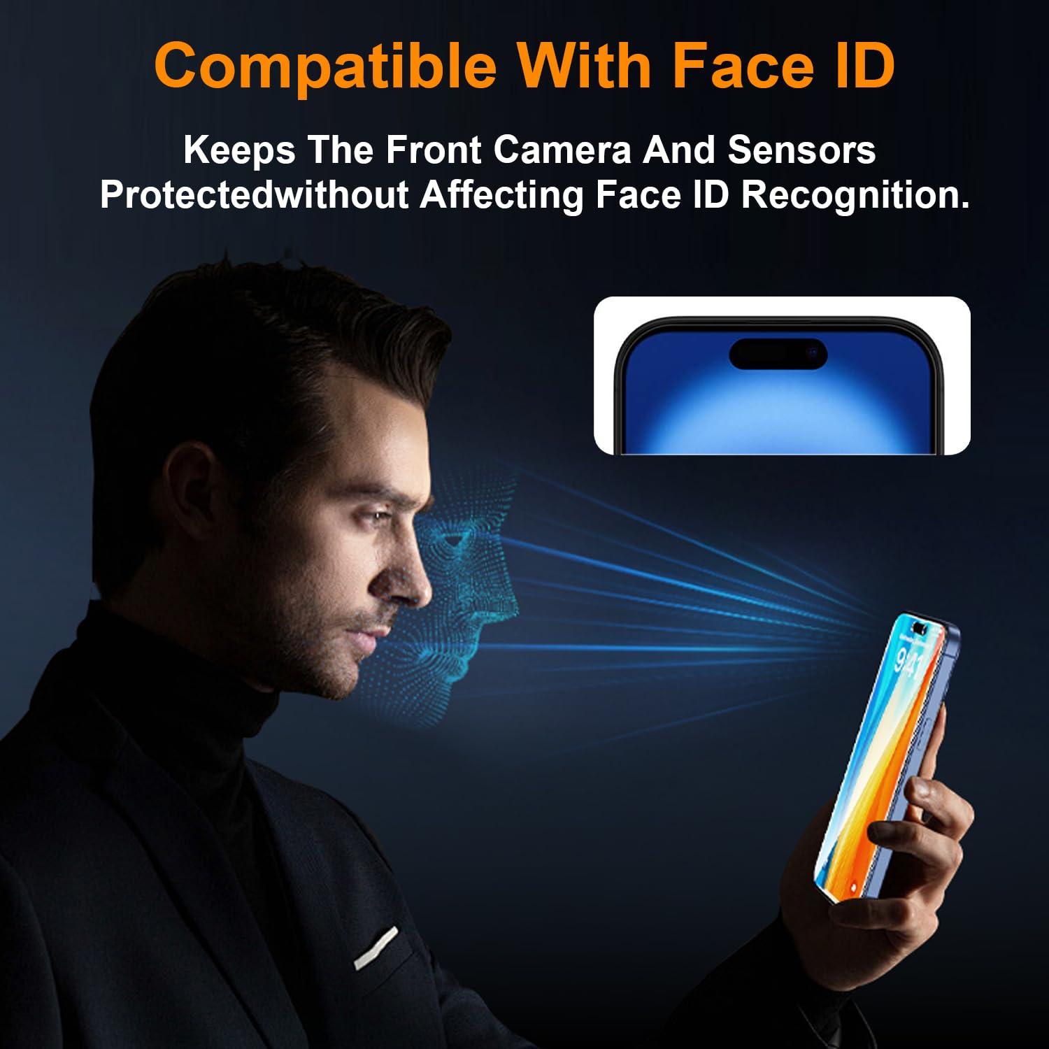 OneFish 2 Pack Privacy Screen Protector for iPhone 15 Pro Max - 4-Way 360° Anti-Spy Tempered Glass, 9H Hardness, 3D Curved Edges, Case-Friendly & Easy Installation - Image 6