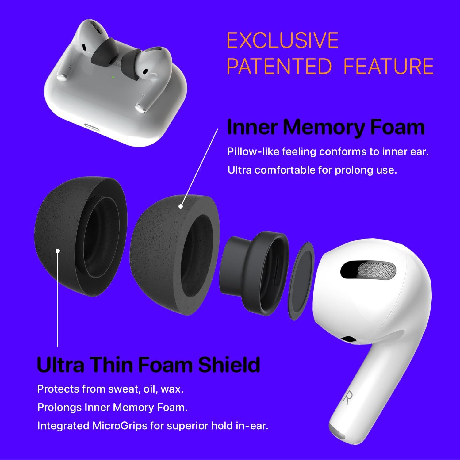 CharJenPro Patented AirFoams Pro Ultra V5.0 Memory Foam Ear Tips with Foam Shield for AirPods Pro 1st & 2nd Gen, Latest Version, Lifetime Replacement, Secure, Comfortable, Replacement Tip (SML) - Image 3