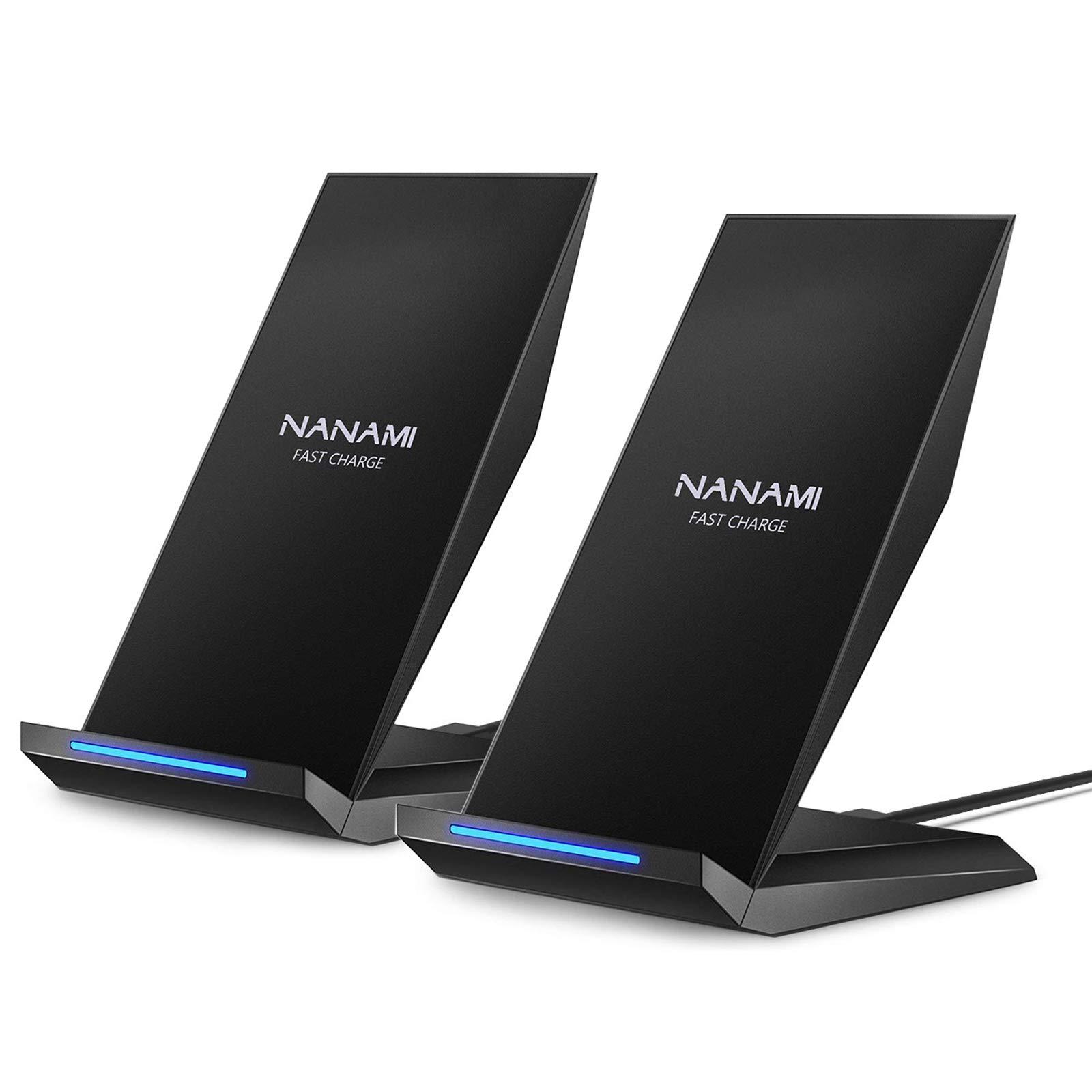 Fast Wireless Charger, [2 Pack] NANAMI Qi Certified Wireless Charging Stand Compatible iPhone 16/16 Pro/16 Pro Max/15/14/13/12/11 Pro, Phone Charger for Galaxy S25/S24/S23/S22/S21 and Qi-Enabled Phone