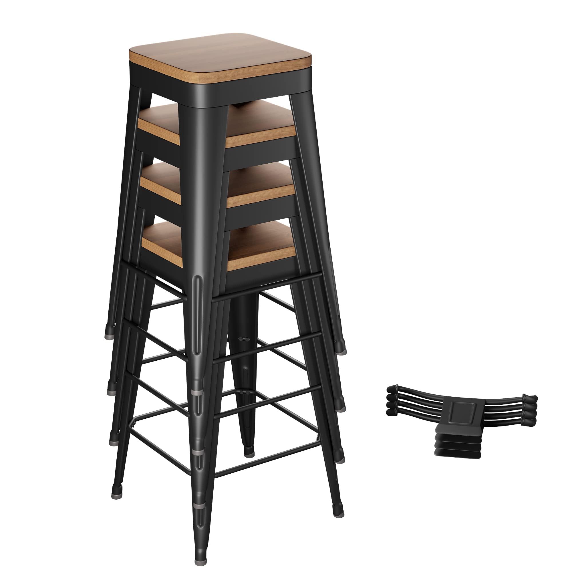 POINTANT Bar Stools Set of 4 Metal Bar Stool Counter Height Bar Stools Black, Modern 24" Bar Chairs with Back and Wooden Seat Bar Stool Counter Height - Image 6