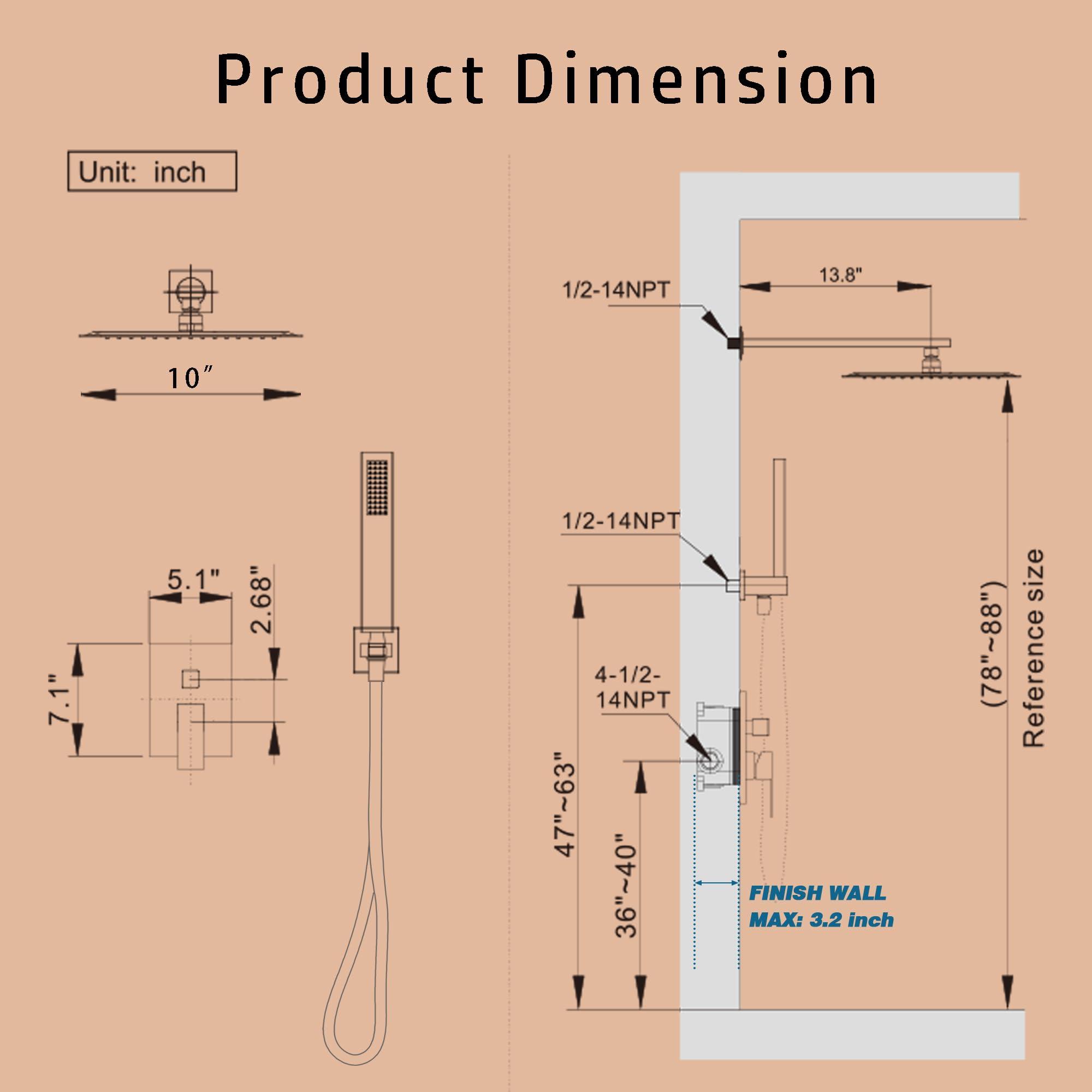 Alesco Shower System, Brushed Nickel Shower Faucet Set with 10-Inch High-Pressure Rainfall Showerheads and Handheld Spray combo, Showerfixture Include Valve and Trim Kit, Brushed Nickel - Image 2