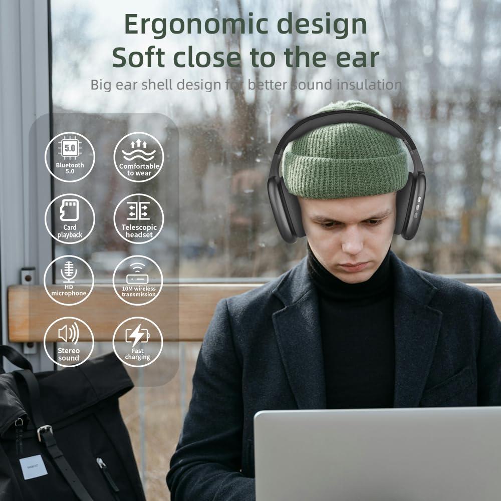 YAKEN YRKR Bluetooth Headphones, Headphones Wireless Bluetooth V5.3, Over Ear Headphones HiFi Elvish Ears for Smartphone Computer Laptop (Black) - Image 3