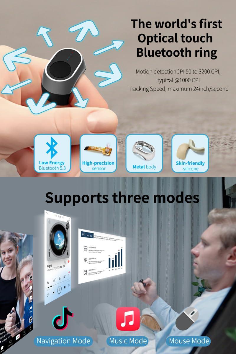Bluetooth Remote Control Scrolling Ring for TikTok, Camera, Mouse, Page Turner Remote - for iPhone, iPad, Tablet, iOS and Android - Black - Image 4