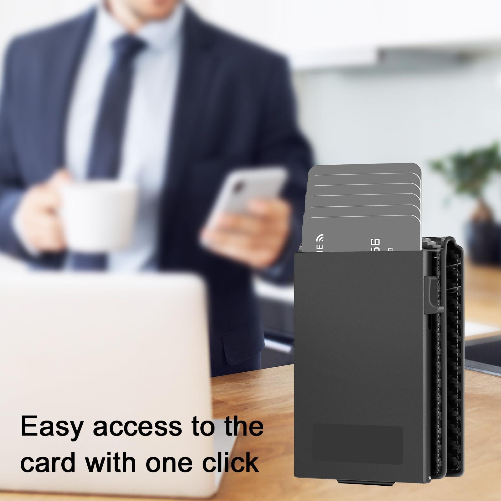 SMART CC Wallet for Men with Money Clip, Mens Minimalist Wallet 5-8 Cards, Slim Compact Wallet with Money Clip & ID Window, Pop Up Card Wallet, Metal Aluminum Credit Card Holder Bifold Wallet (Carbon) - Image 3