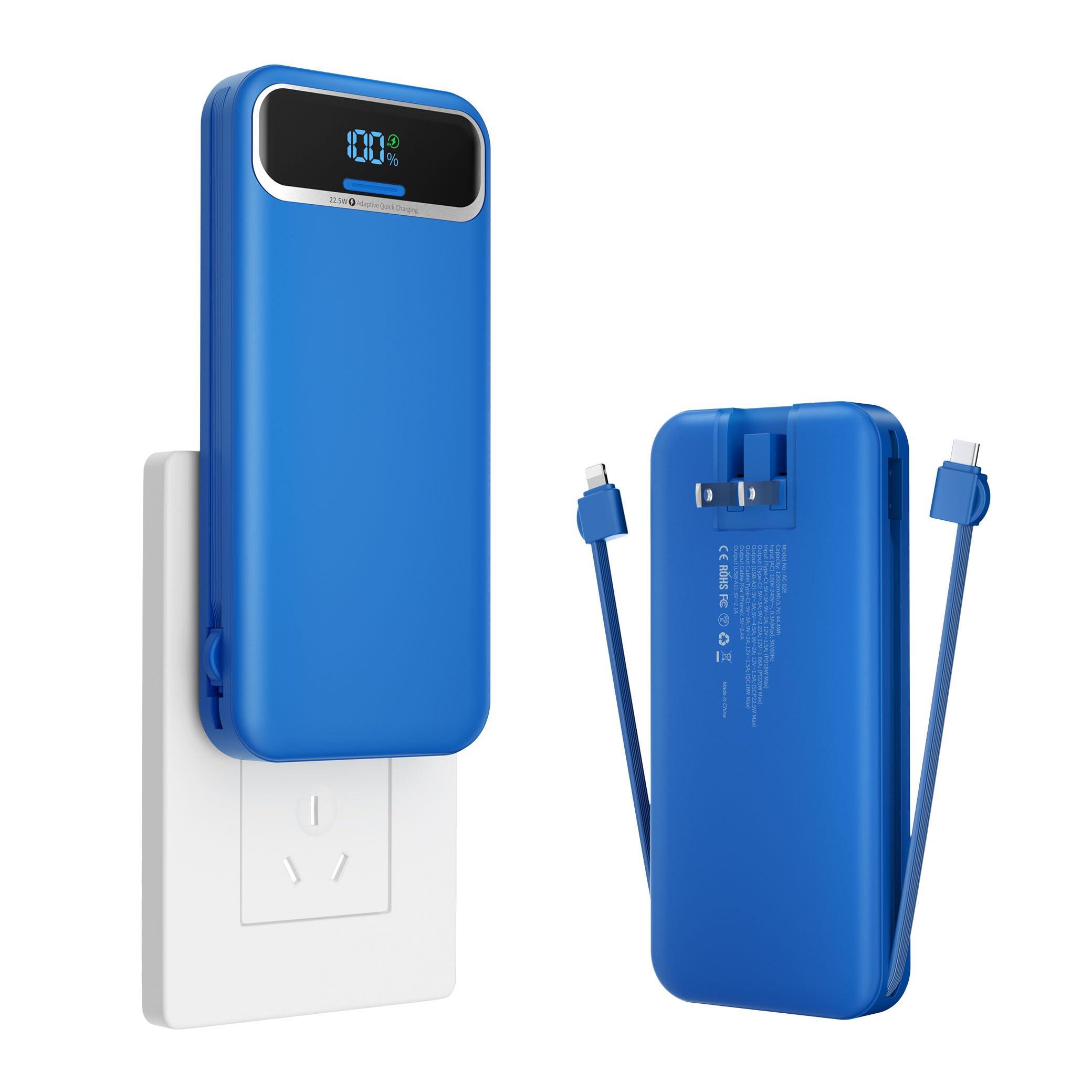 Portable-Charger Power-Bank with Built-in Cables & AC Wall Plug - 12000mAh PD 20W Fast Charging for iPhone,Samsung,Android, USB-C,Rechargeable External Battery Pack for Cell Phone,Type C,Travel Navy - Image 8