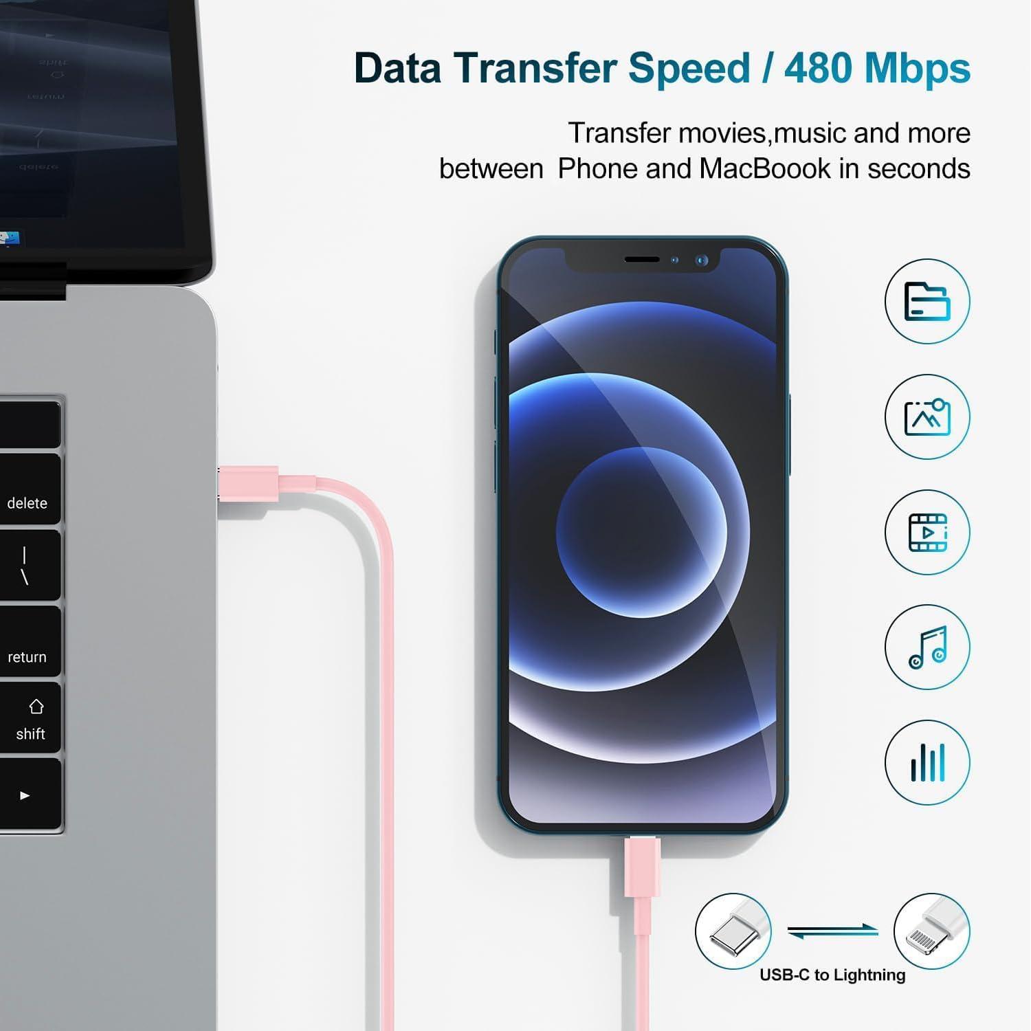 Phone Charger Fast Charging 10 FT, Long USB C to Lighting Cable 10 Foot with 20W USB C Rapid Phone Charger Block, Compatible with iPhone 14 Pro/13Pro Max/12/11Pro/Mini, 2 Pack - Pink - Image 3