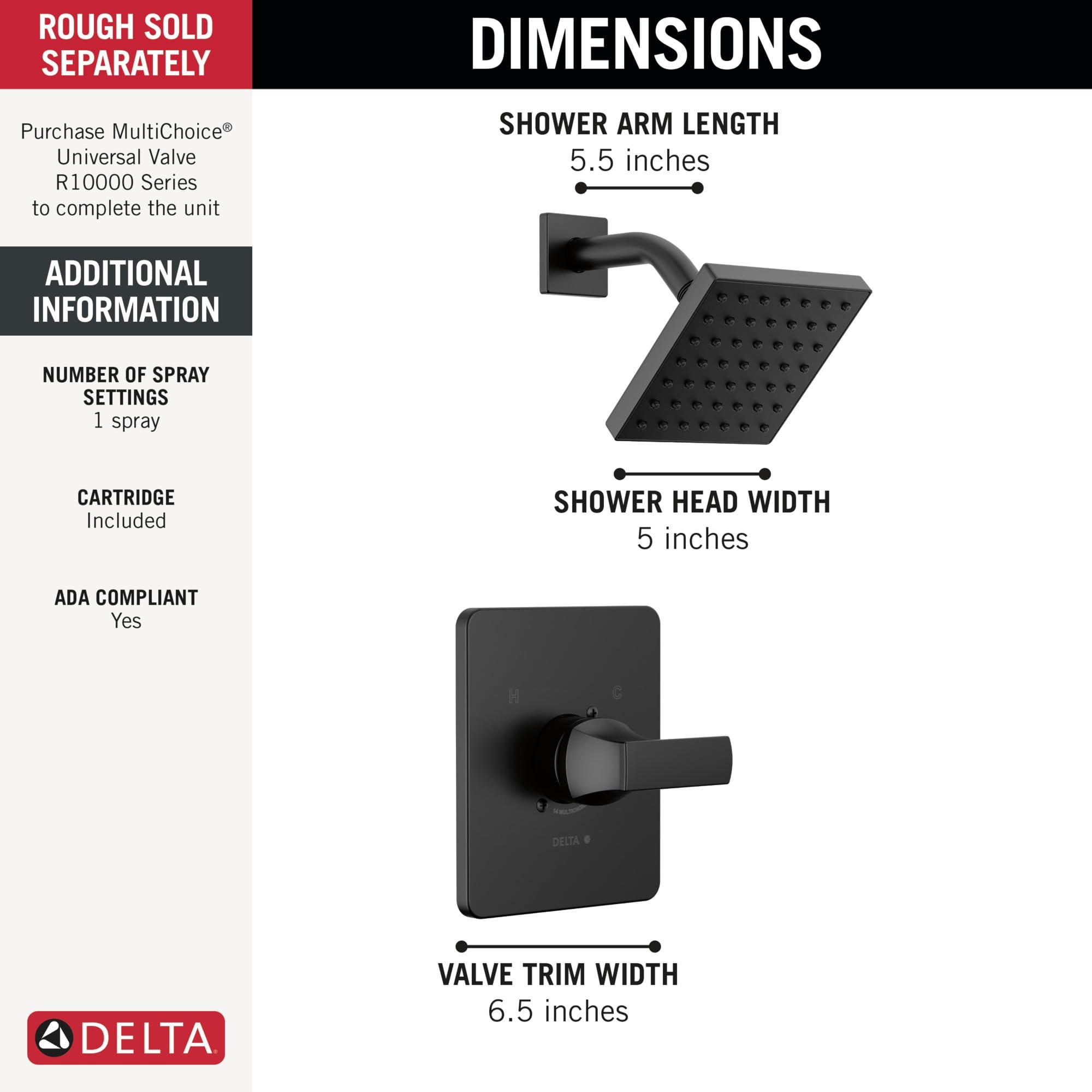 Delta Faucet Velum 14 Series Single-Function Black Shower Faucet Set, Valve Trim Kit, Shower Handle, Delta Shower Trim Kit, Shower Set, Matte Black T14237-BL (Valve Not Included) - Image 3