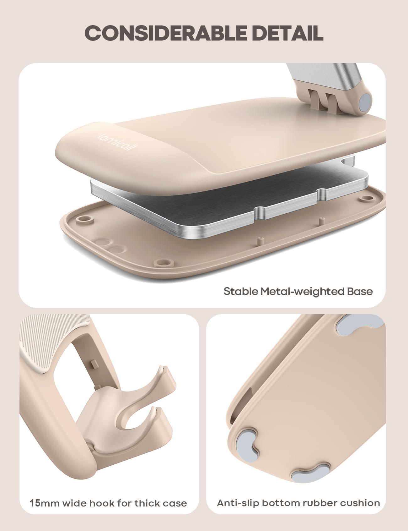 Lamicall Khaki Phone Stand for Desk - Cell Phone Holder Khaki Desk Accessories Desktop Office Must Have Compatible with iPhone, 4-8'' Smartphone - Image 6