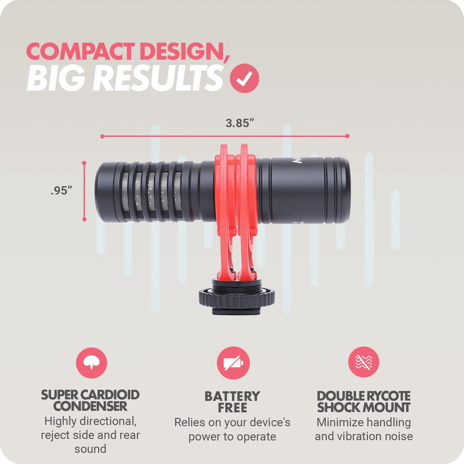 Movo VXR10-PRO External Video Microphone for Camera with Rycote Lyre Shock Mount - Compact Shotgun Mic and Accessories Compatible with Smartphones and DSLR Cameras - Battery-Free DSLR Microphone - Image 3
