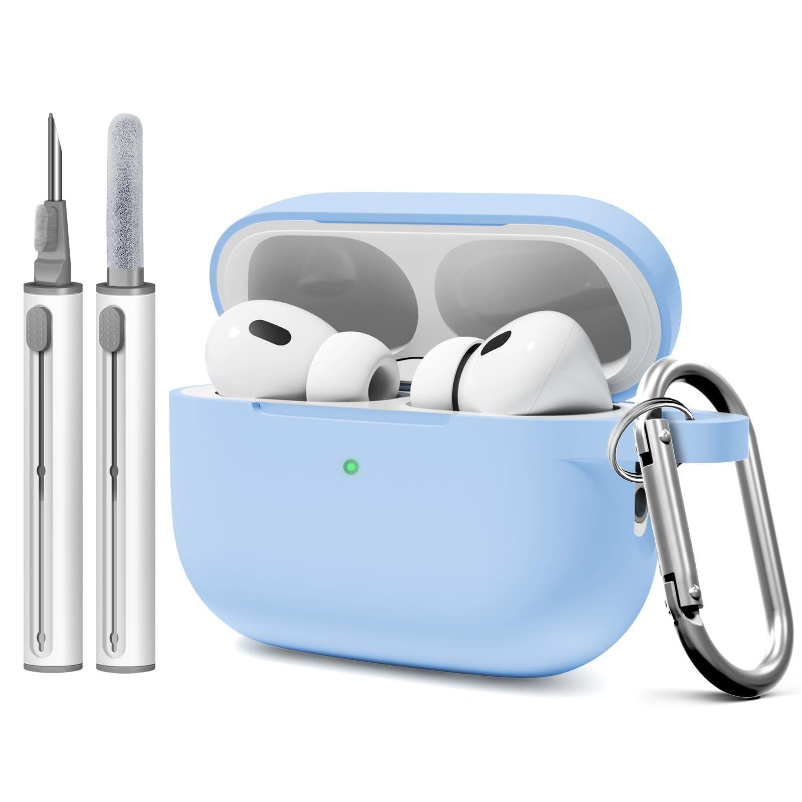 MOLOVA AirPod Pro Case Cover with Cleaner Kit, Soft Silicone Cover for AirPods Pro Case 2nd/1st Comes with Keychain for Women Men,Suitable Cases for Airpods Pro 2nd Generation Case and 1st-Denim Blue