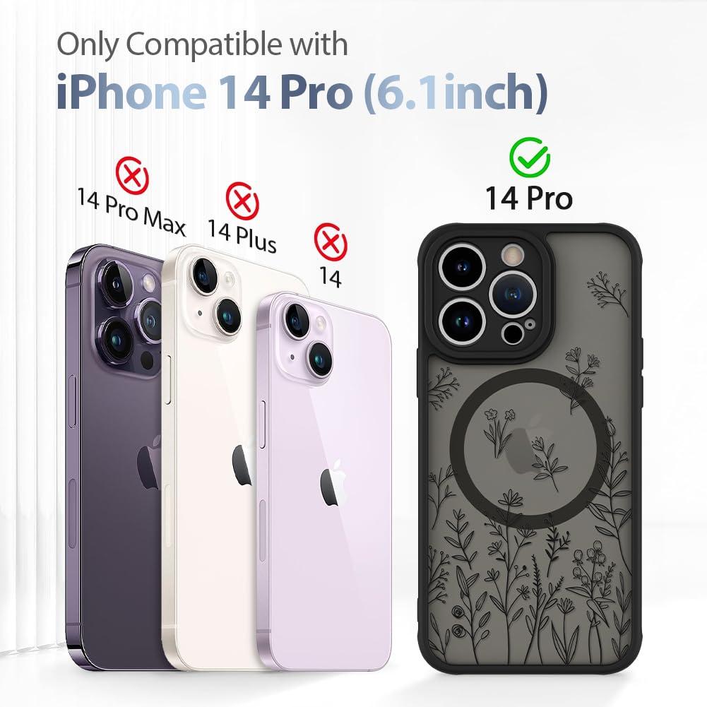 AIGOMARA Magnetic Case for iPhone 14 Pro [Compatible with MagSafe] Cute Black Flower Floral Case for Women Girls Soft TPU Bumper Hard PC Back Anti-Fall Shockproof Protective Slim Cover - Image 7