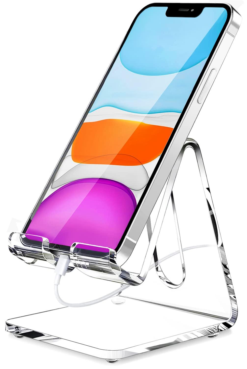 Crpich Acrylic Cell Phone Stand, Portable Clear Phone Stand for Desk, Compatible with Phone16 15 14 13 Pro Max Mini 12 11 Plus SE, Switch, Android Smartphone, Pad, Tablet, Desk Accessories