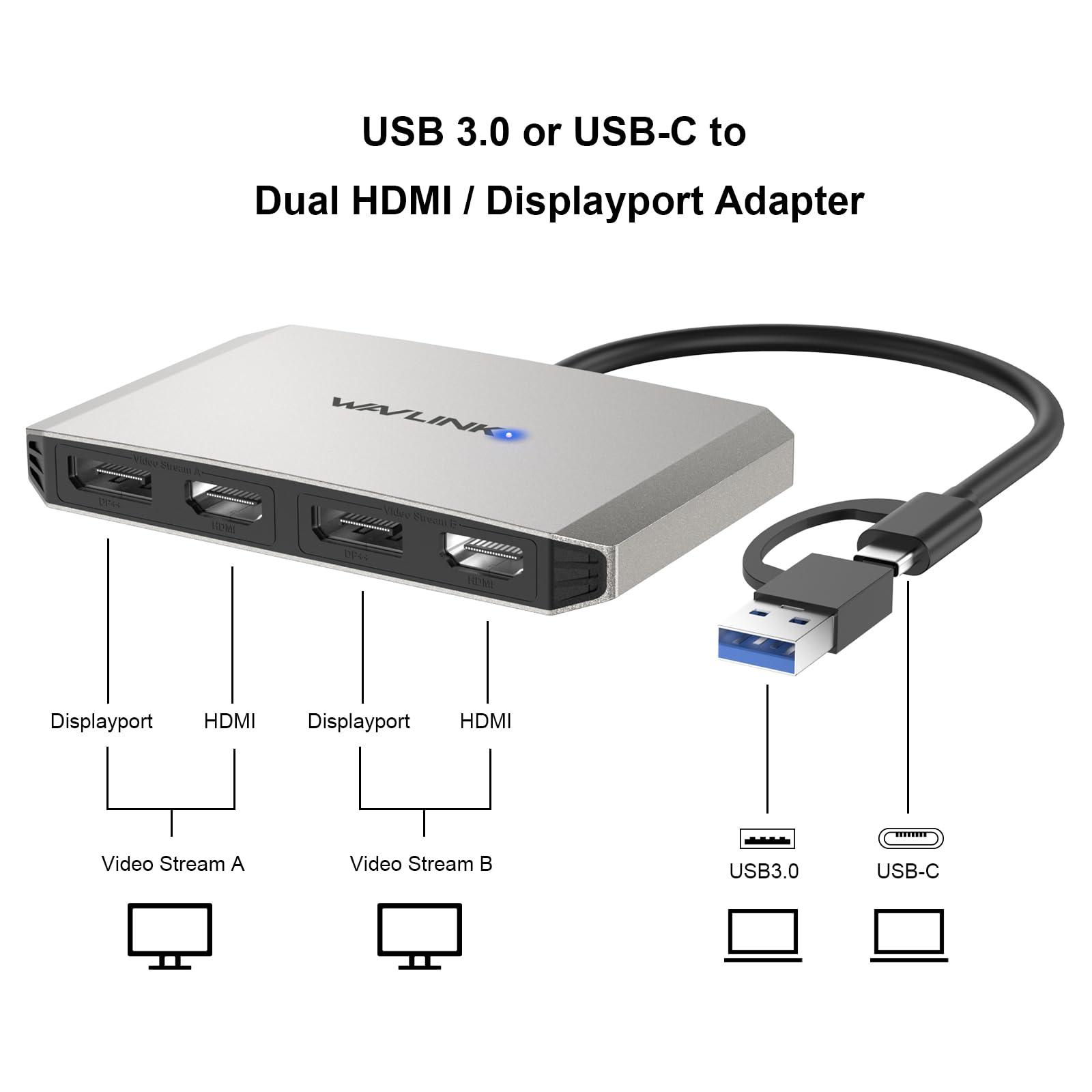 WAVLINK USB C and USB3.0 to Dual 4K DisplayPort & HDMI Adapter, Displaylink Dual 4K@60Hz Monitor Hub, Compatible with M1/M2 MacBook, HP, Dell, Lenovo,Surface-Silver - Image 2